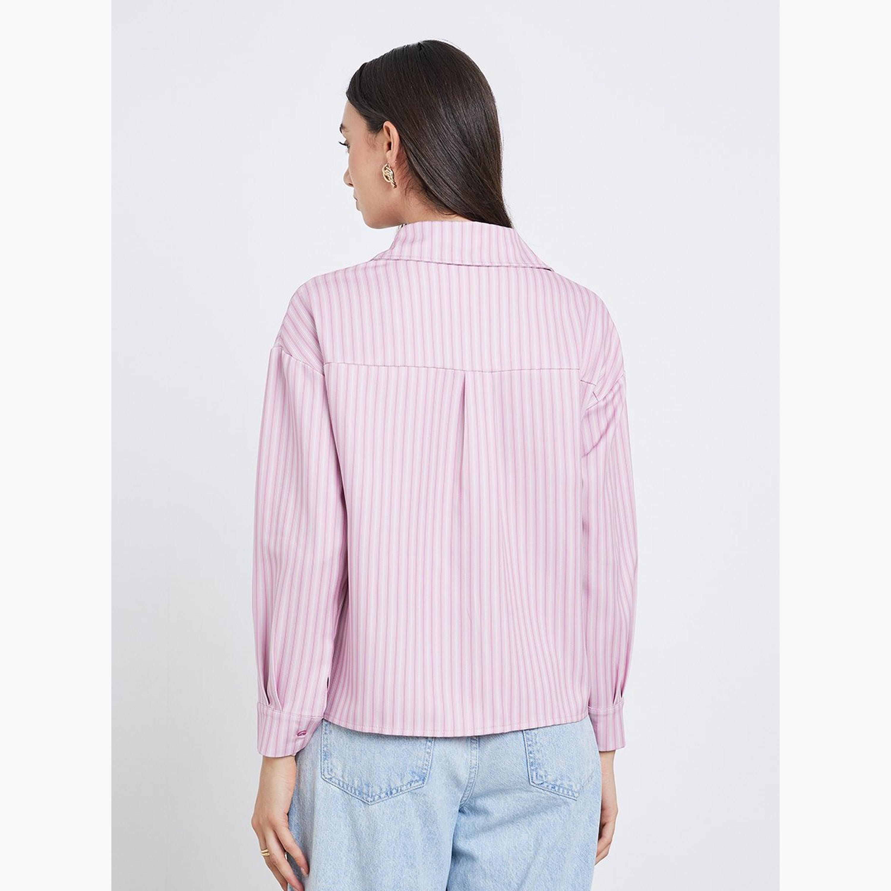 ستايلي - قميص وردي مخطط مع جيب قابل للطي-women-clothing-shirtsandblouses-shirts-image-4