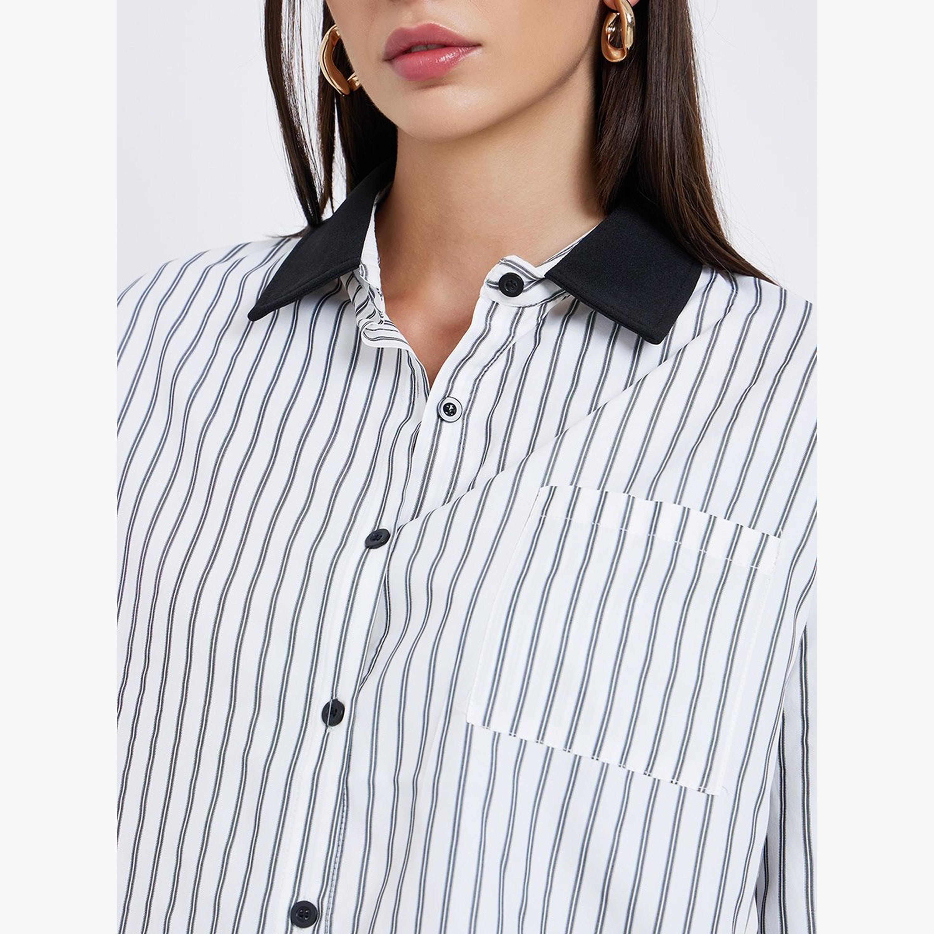 Styli Striped Contrast Collar Oversized Shirt-women-clothing-shirtsandblouses-shirts-image-3