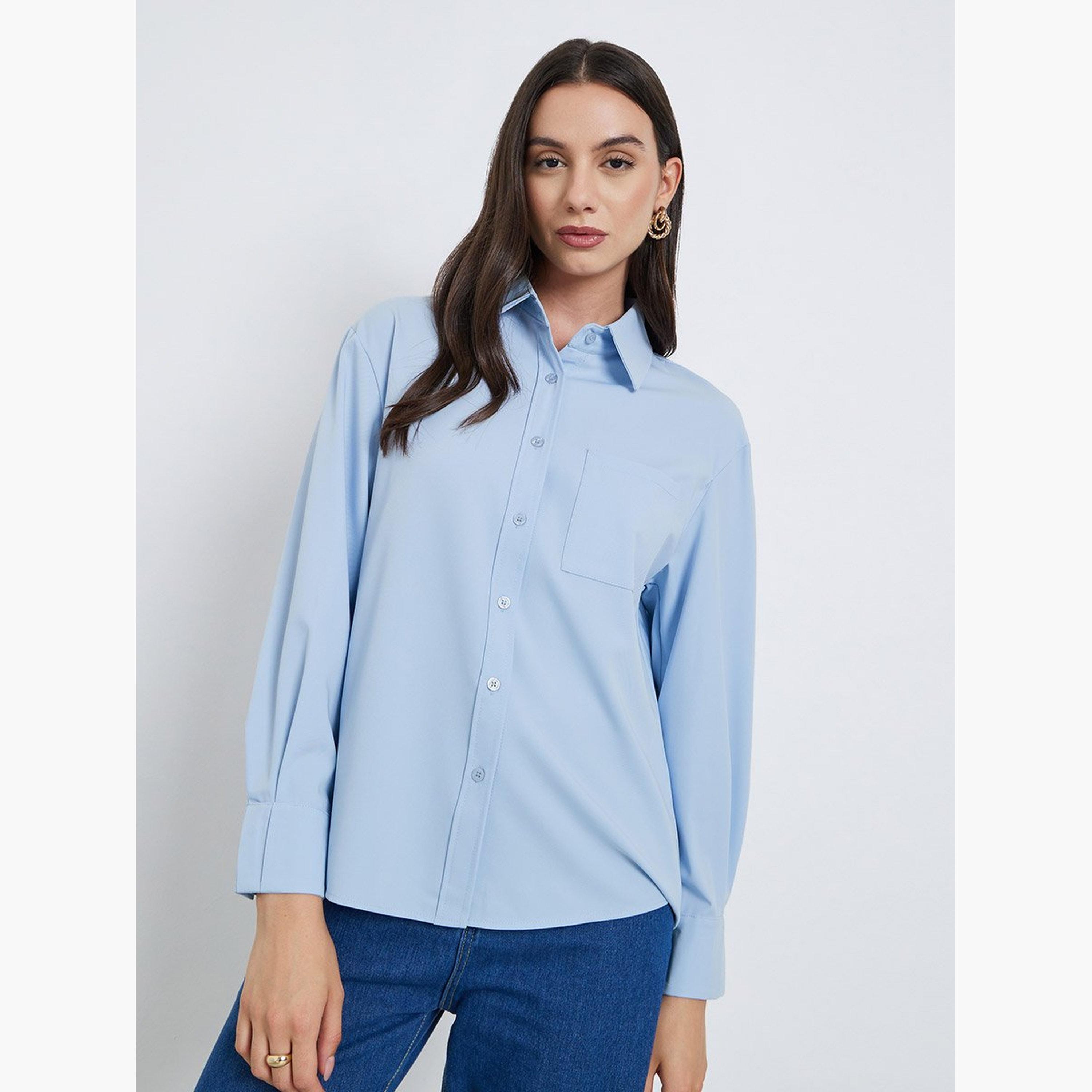 ستايلي - قميص للنساء أزرق بأكمام طويلة-women-clothing-shirtsandblouses-shirts-image-1