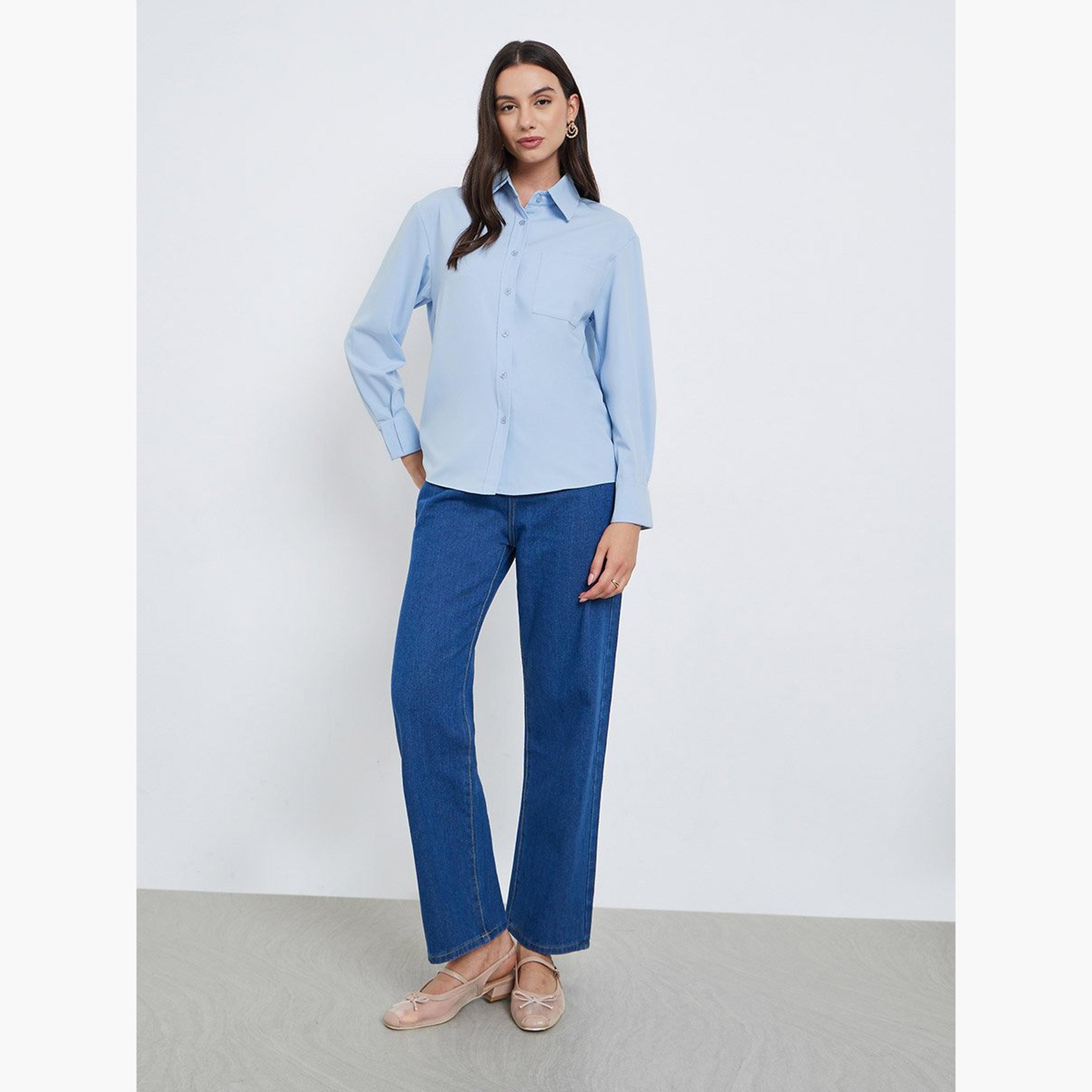 Styli Blue Women Long Sleeve Blue Shirt-women-clothing-shirtsandblouses-shirts-image-2