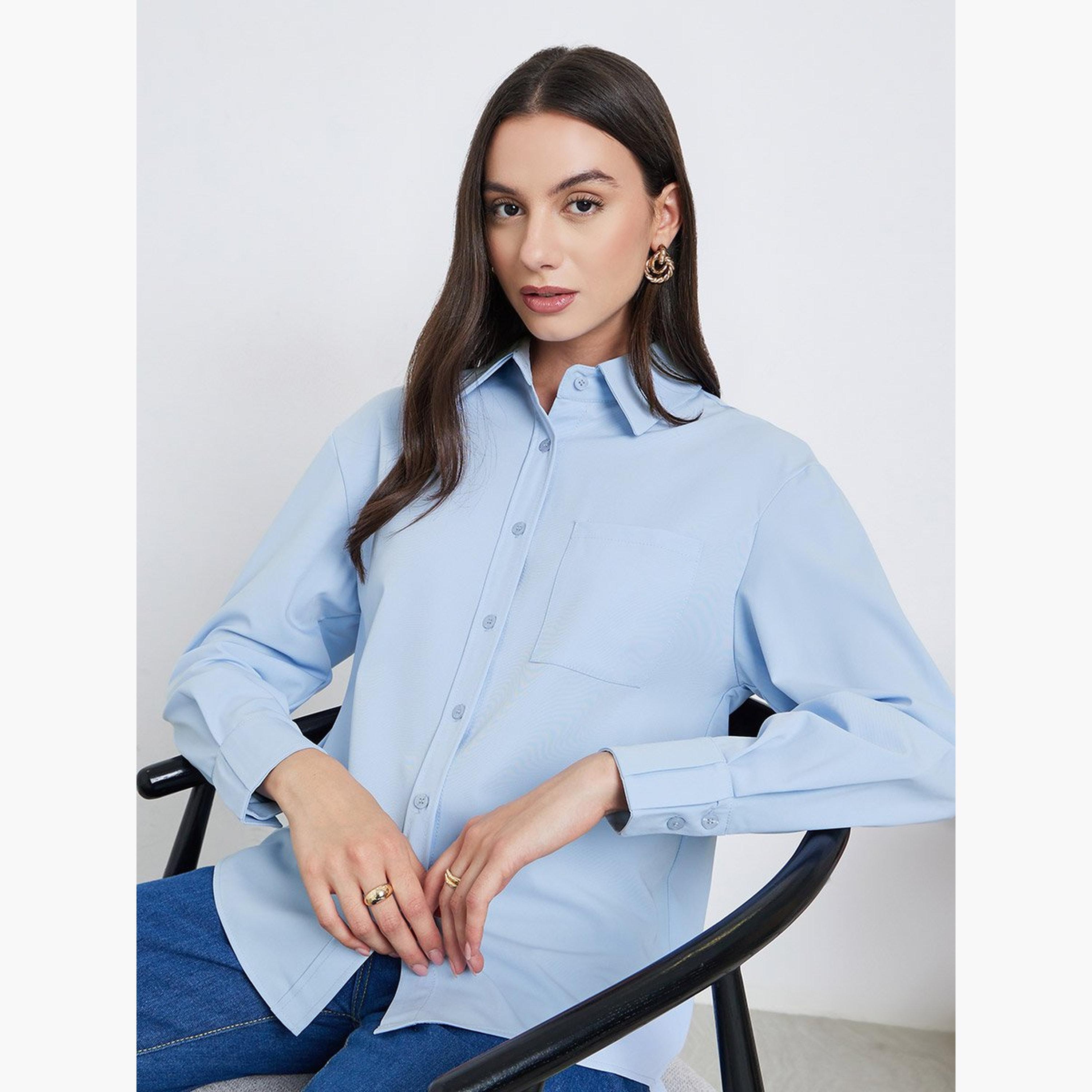 Styli Blue Women Long Sleeve Blue Shirt-women-clothing-shirtsandblouses-shirts-image-3