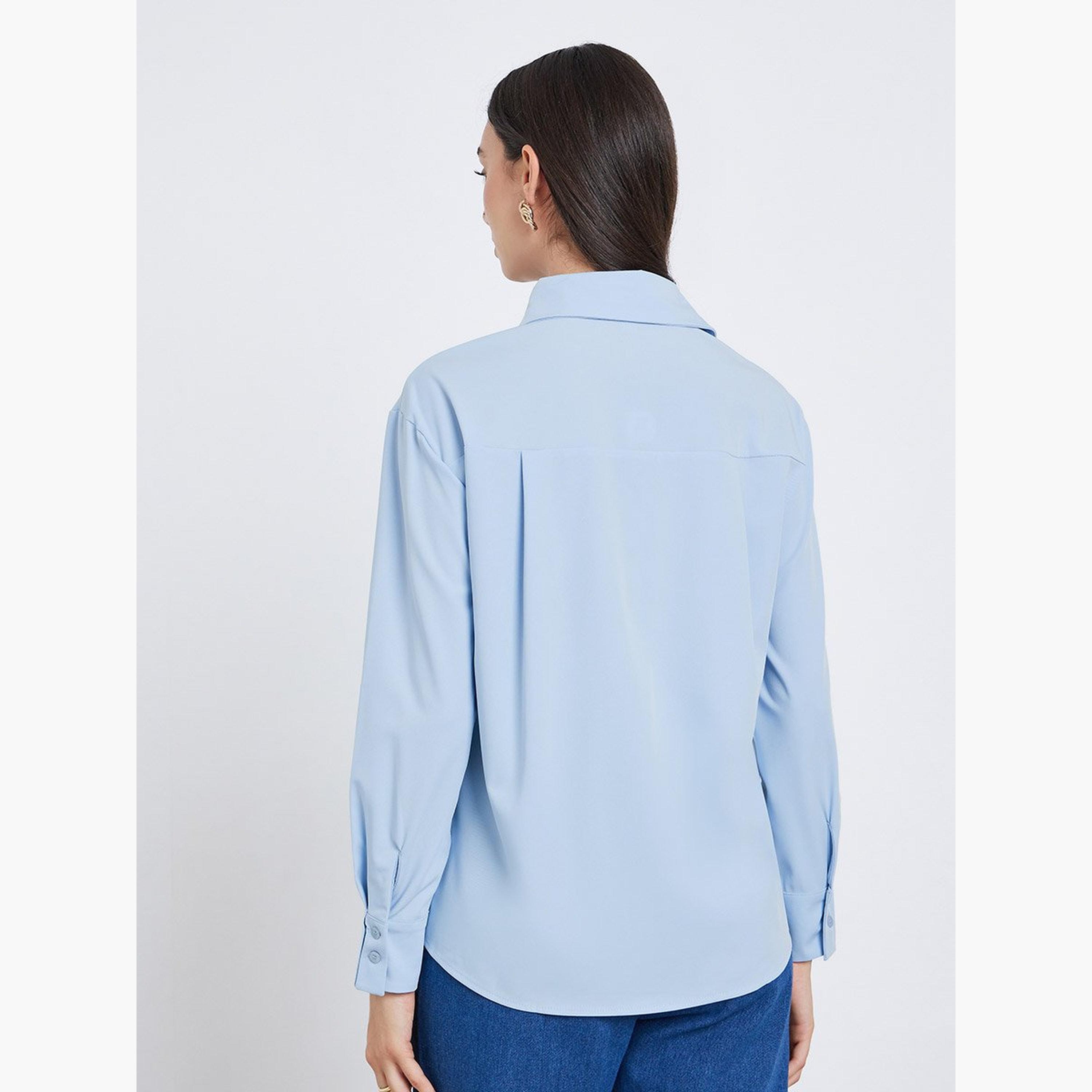 ستايلي - قميص للنساء أزرق بأكمام طويلة-women-clothing-shirtsandblouses-shirts-image-5