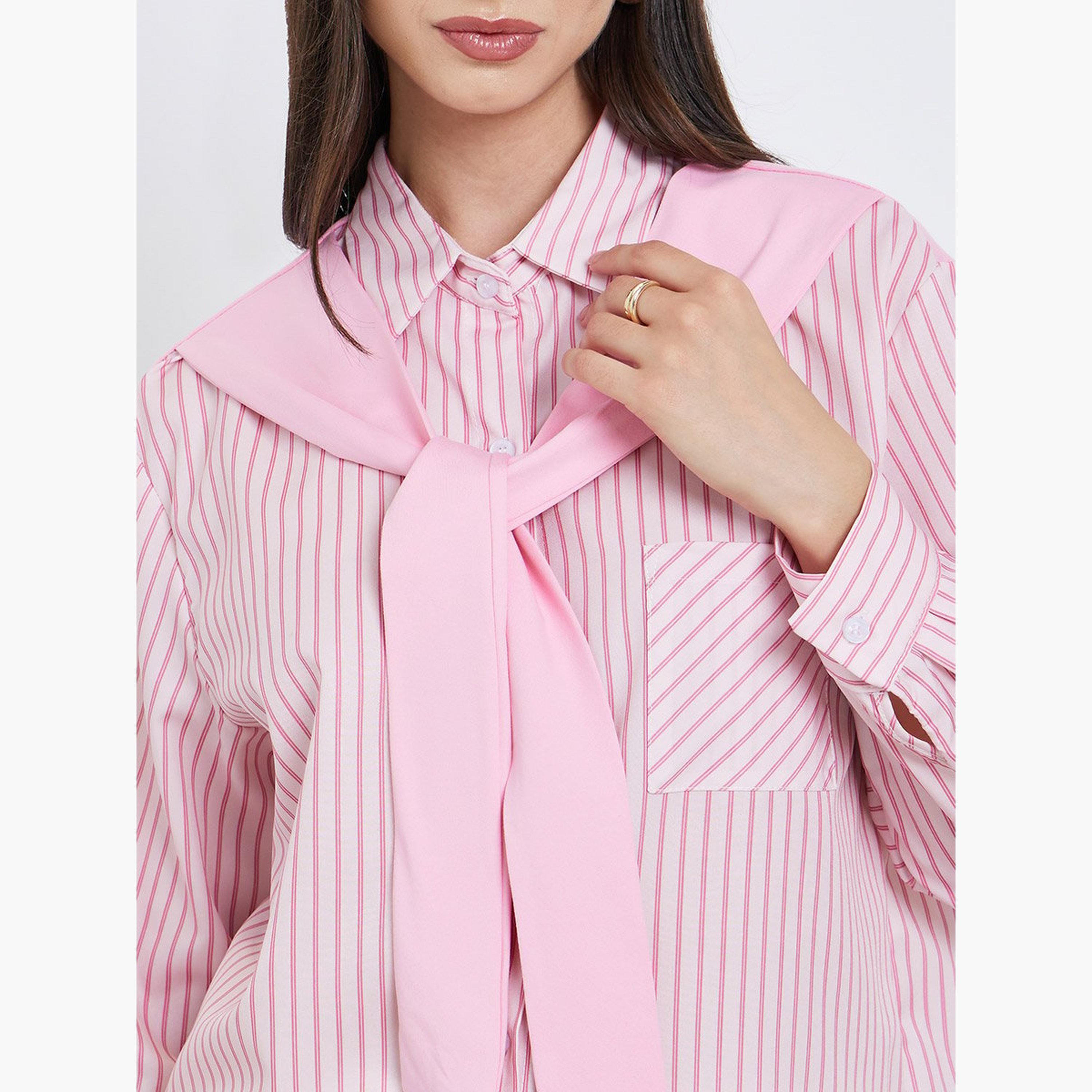 ستايلي - قميص مخطط وردي مع عقدة على شكل شال-women-clothing-shirtsandblouses-shirts-image-3