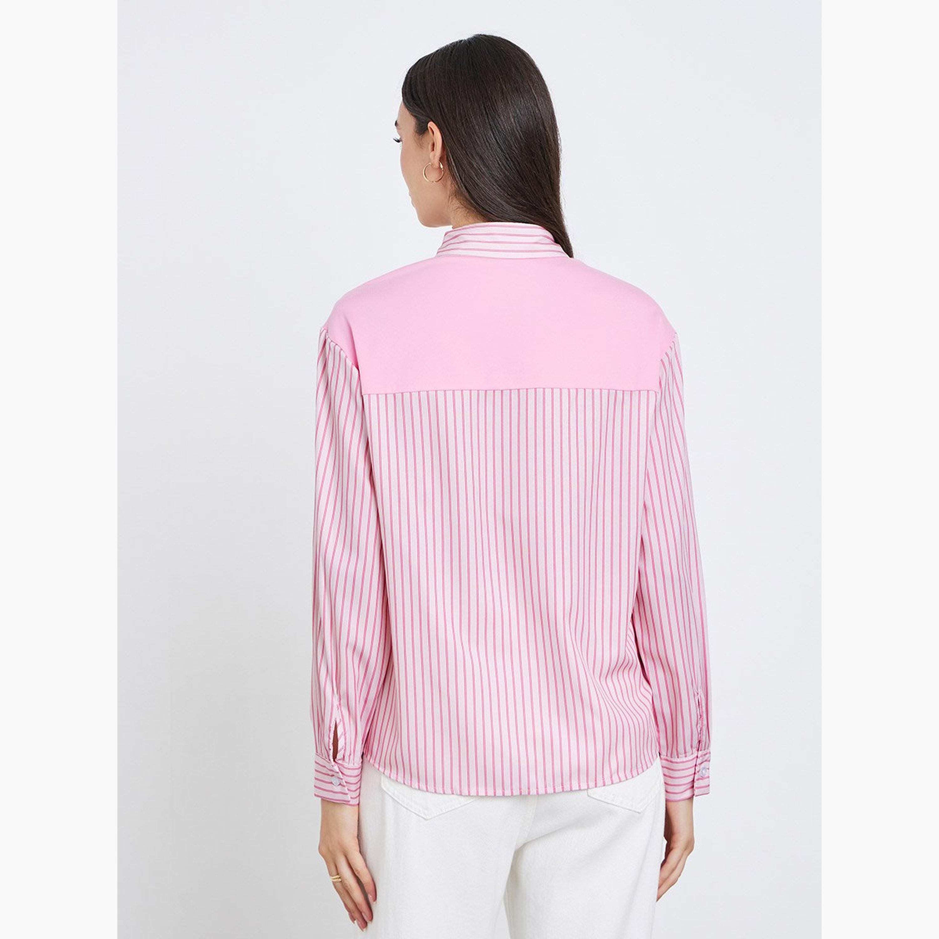 ستايلي - قميص مخطط وردي مع عقدة على شكل شال-women-clothing-shirtsandblouses-shirts-image-4