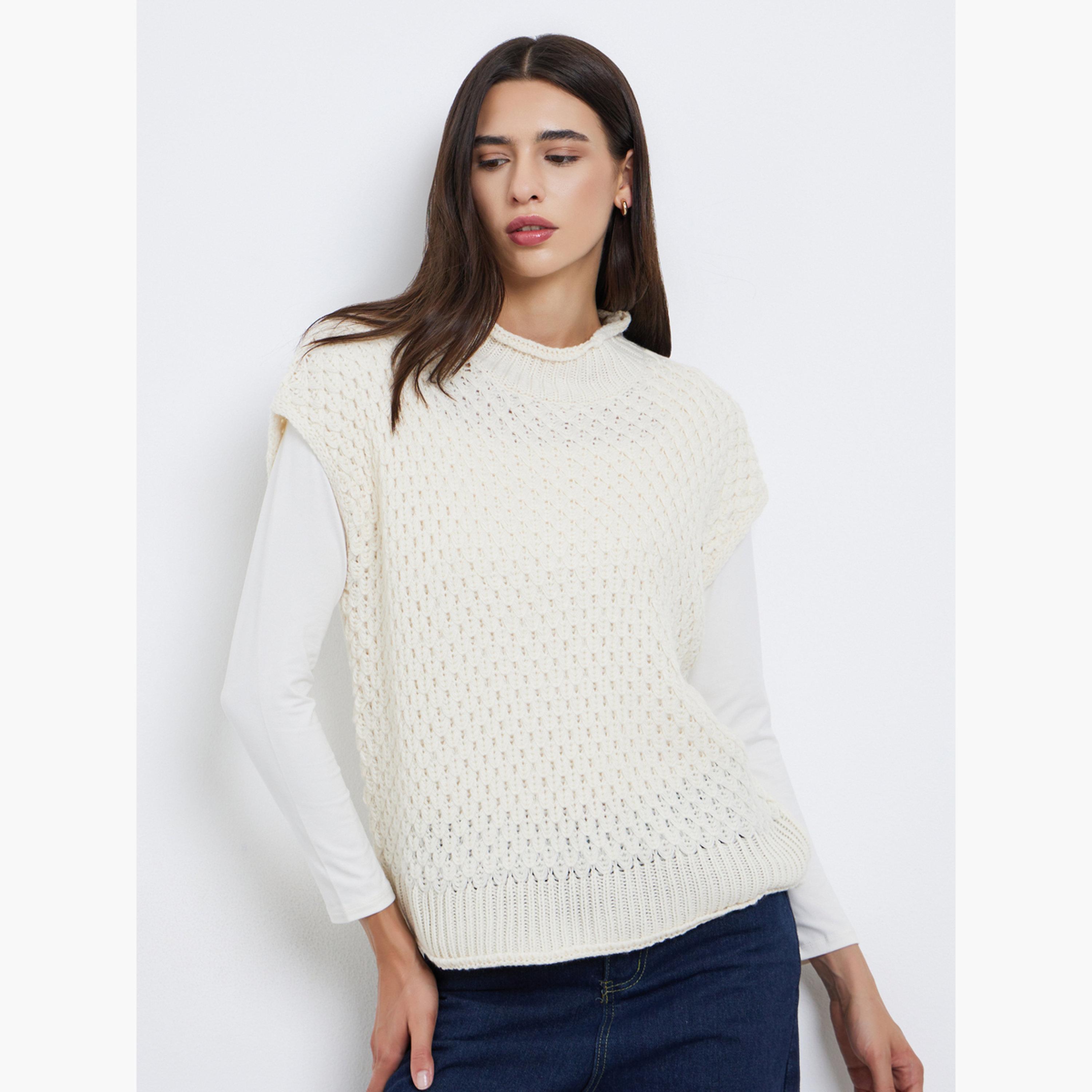 Styli White Knitted Sleeveless Sweater-women-winterwear-cardigansandjumpers-jumpers-image-1