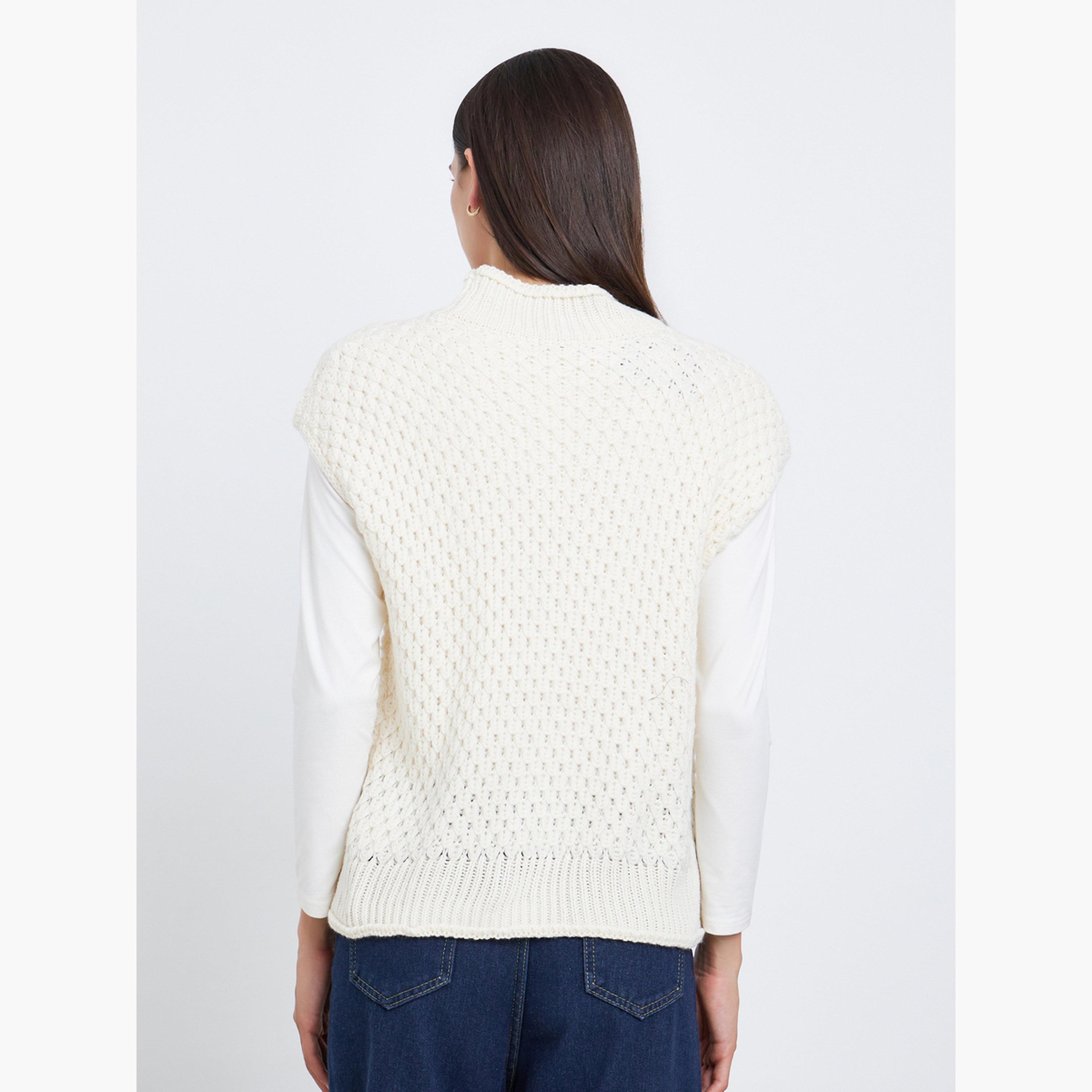 Styli White Knitted Sleeveless Sweater-women-winterwear-cardigansandjumpers-jumpers-image-4