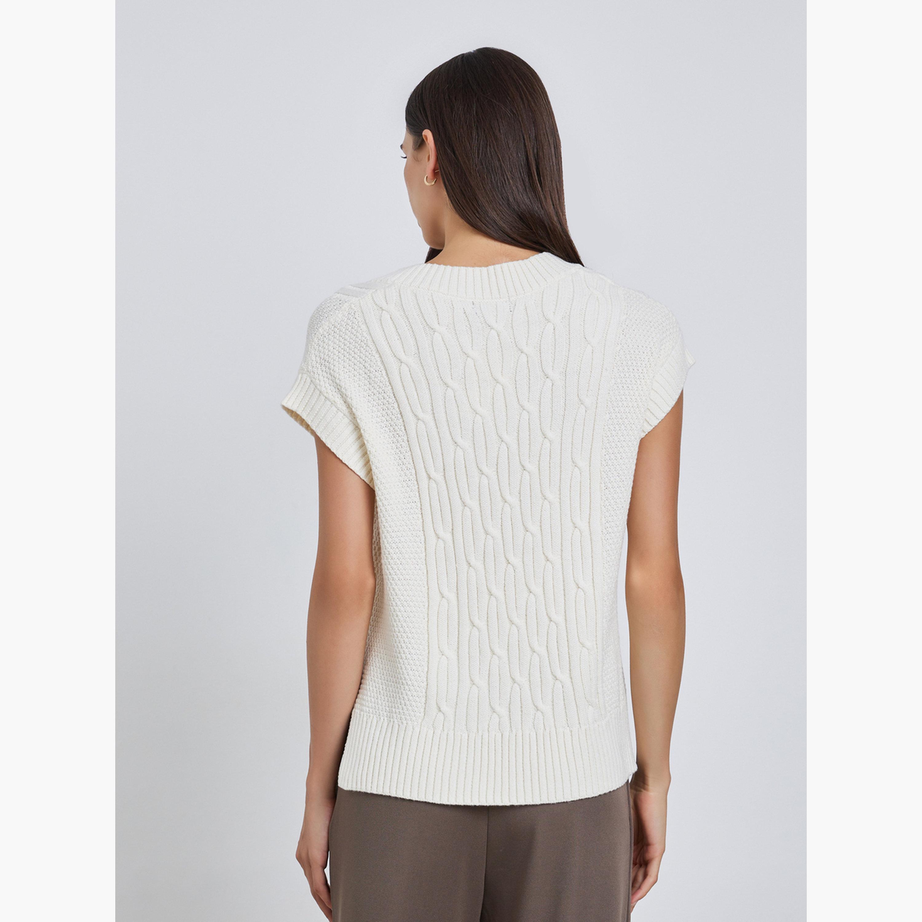 Styli White Cable Knit Sleeveless Sweater-women-clothing-cardigansandjumpers-jumpers-image-4