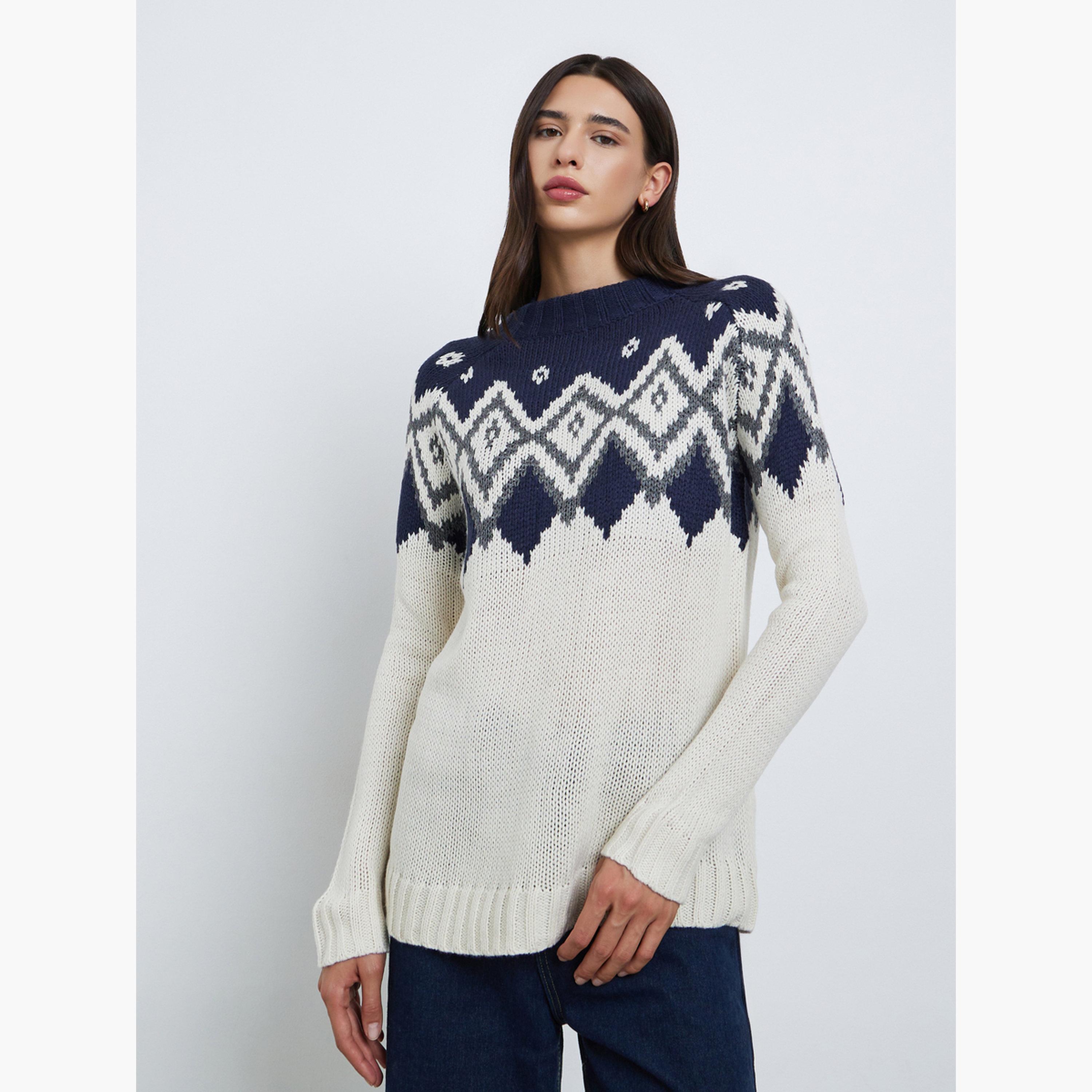 Styli Printed Oversized Knitted Sweater-women-winterwear-cardigansandjumpers-jumpers-image-1