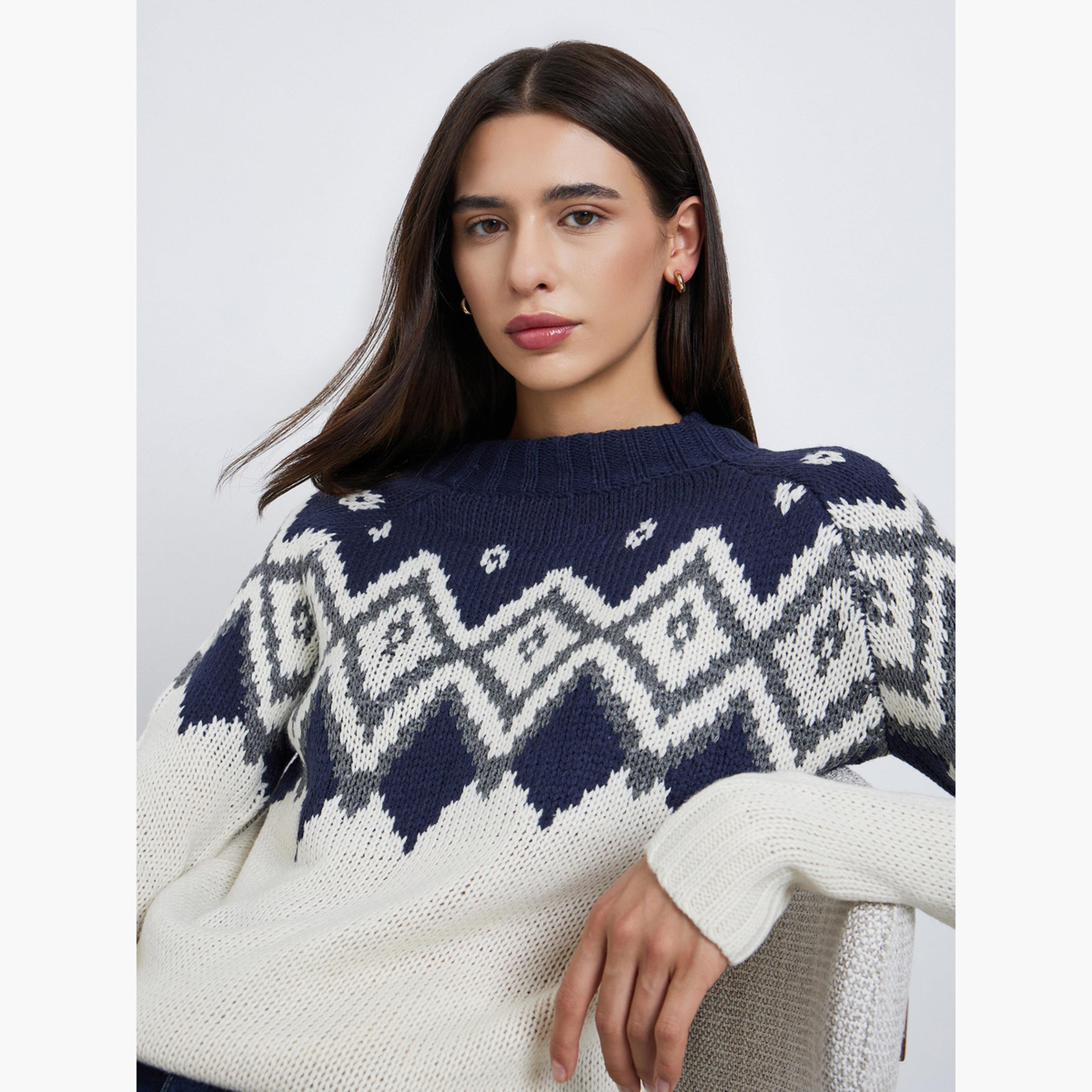 Styli Printed Oversized Knitted Sweater-women-winterwear-cardigansandjumpers-jumpers-image-3