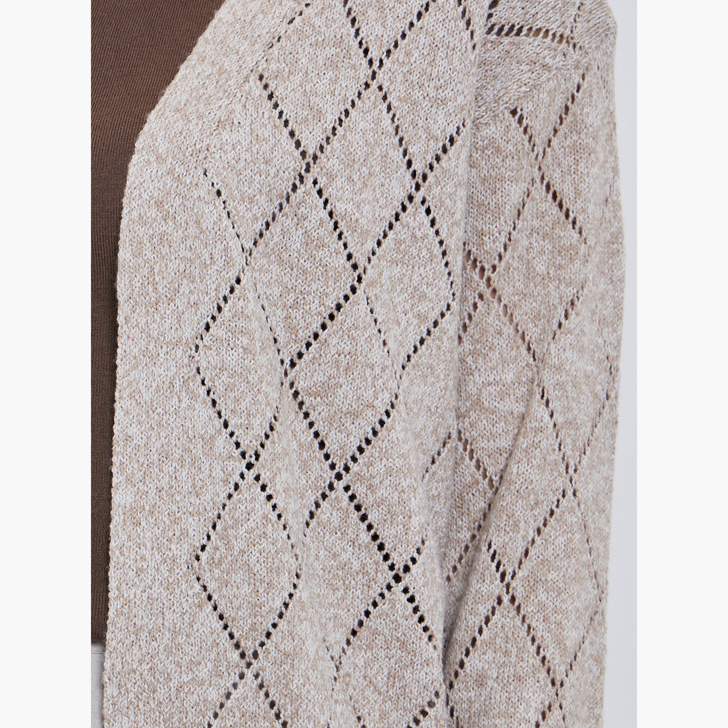 Styli Beige Textured Diamond Knit Cardigan-women-winterwear-cardigansandjumpers-jumpers-image-3