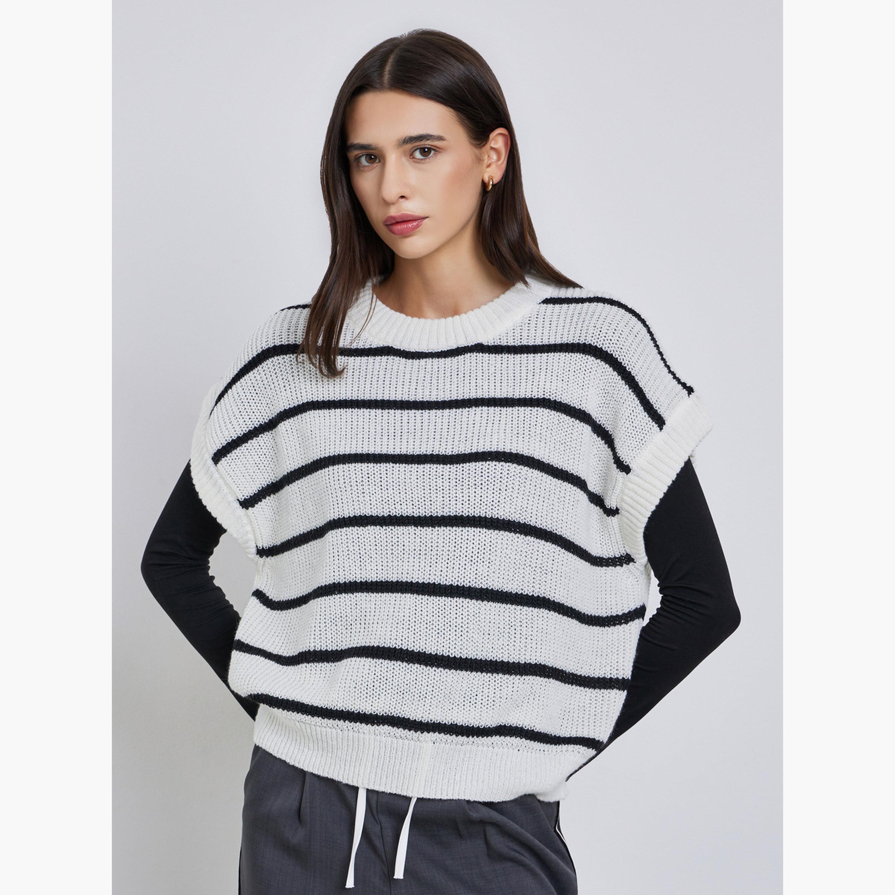 Styli Striped Knit Sleeveless Sweater-women-winterwear-cardigansandjumpers-jumpers-image-1