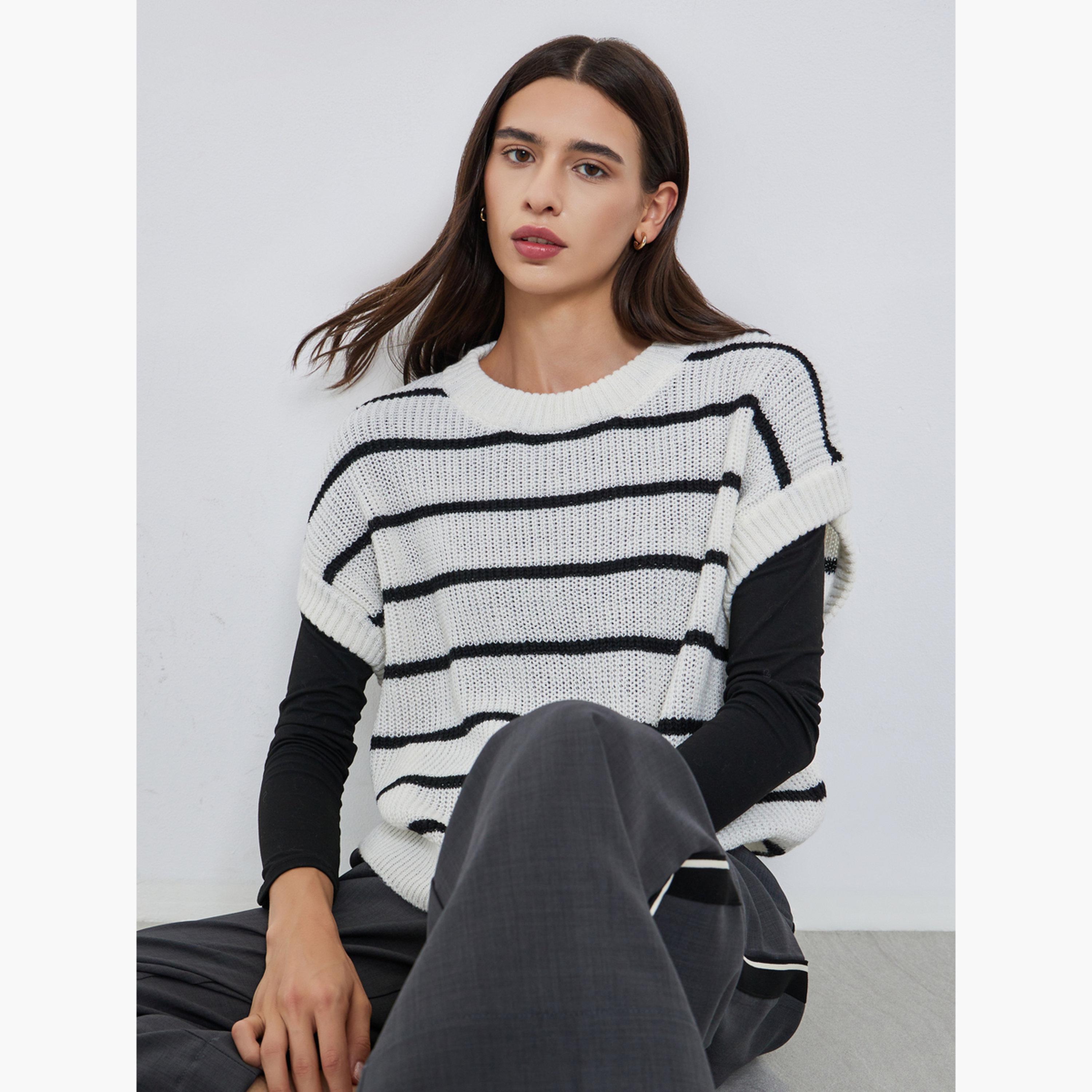 Styli Striped Knit Sleeveless Sweater-women-winterwear-cardigansandjumpers-jumpers-image-4