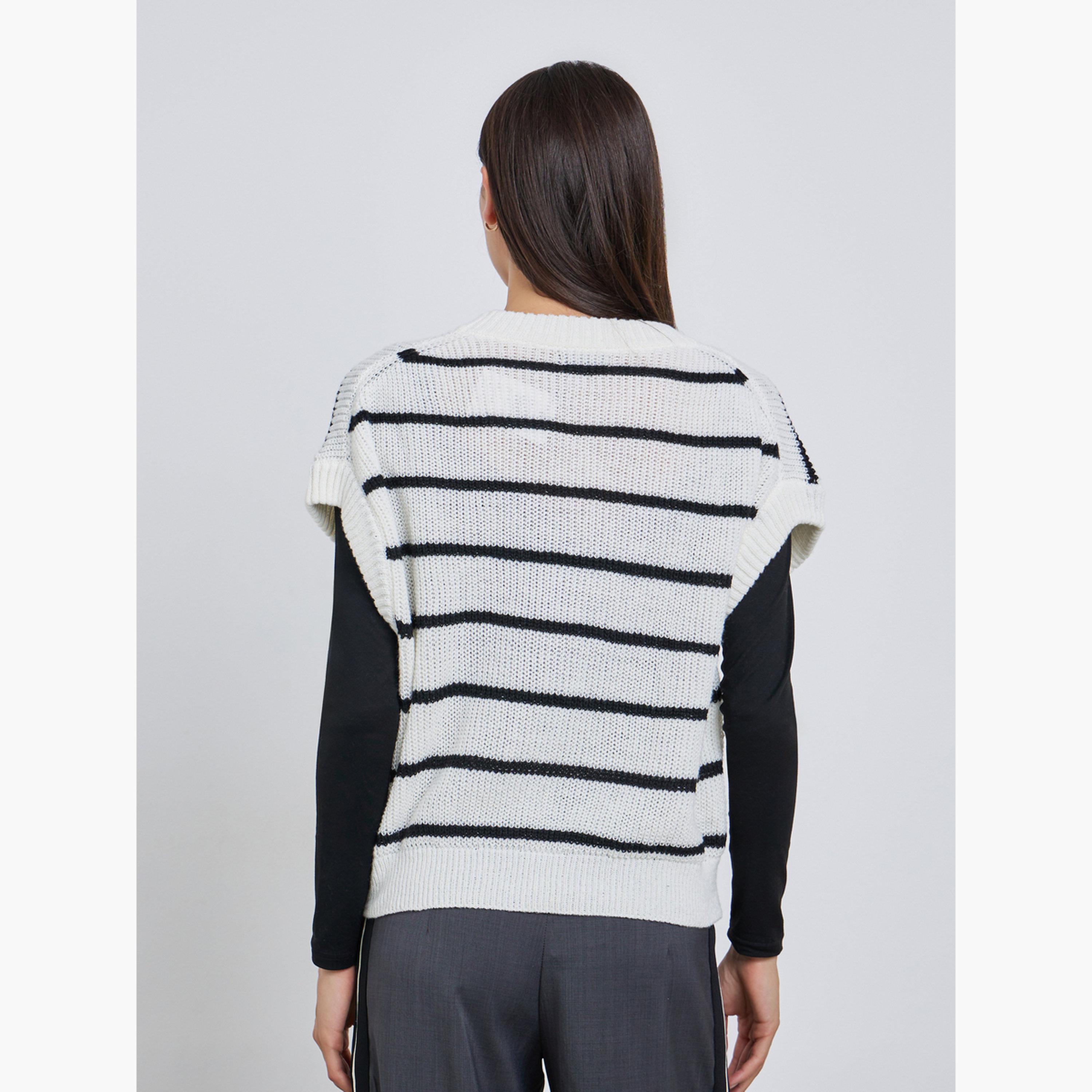 Styli Striped Knit Sleeveless Sweater-women-winterwear-cardigansandjumpers-jumpers-image-5