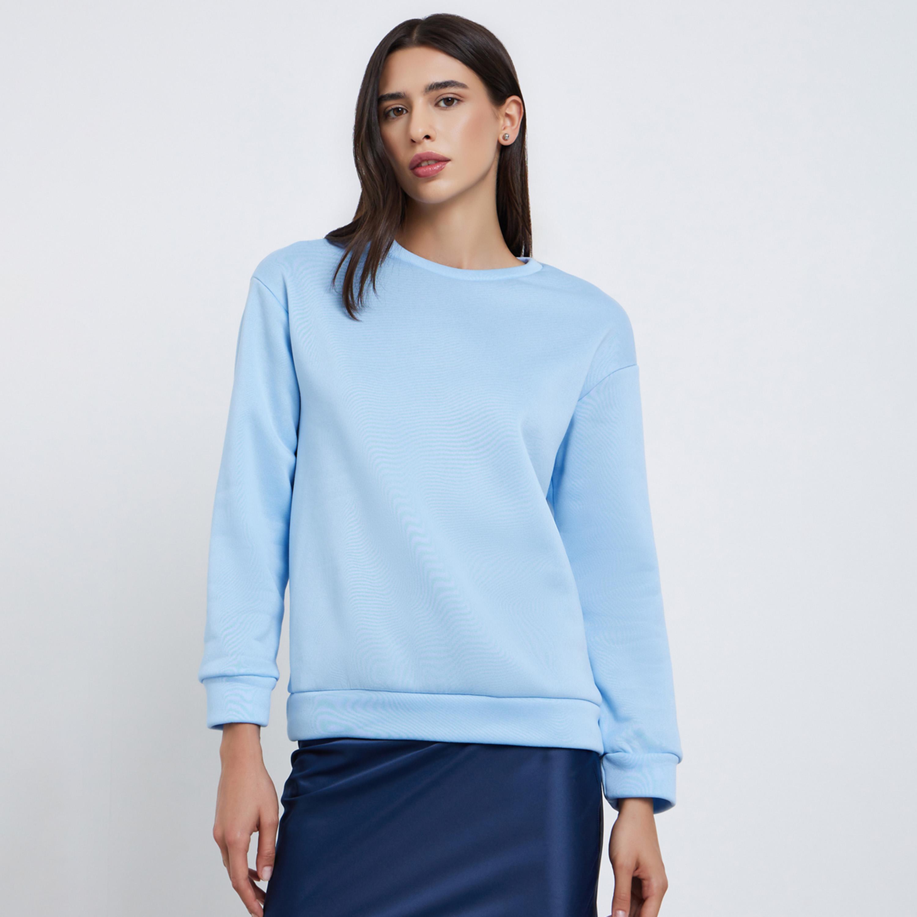 ستايلي - سويت شيرت أزرق بقصّة عادية مع طباعة شعار-women-winterwear-hoodiesandsweatshirts-sweatshirts-image-1