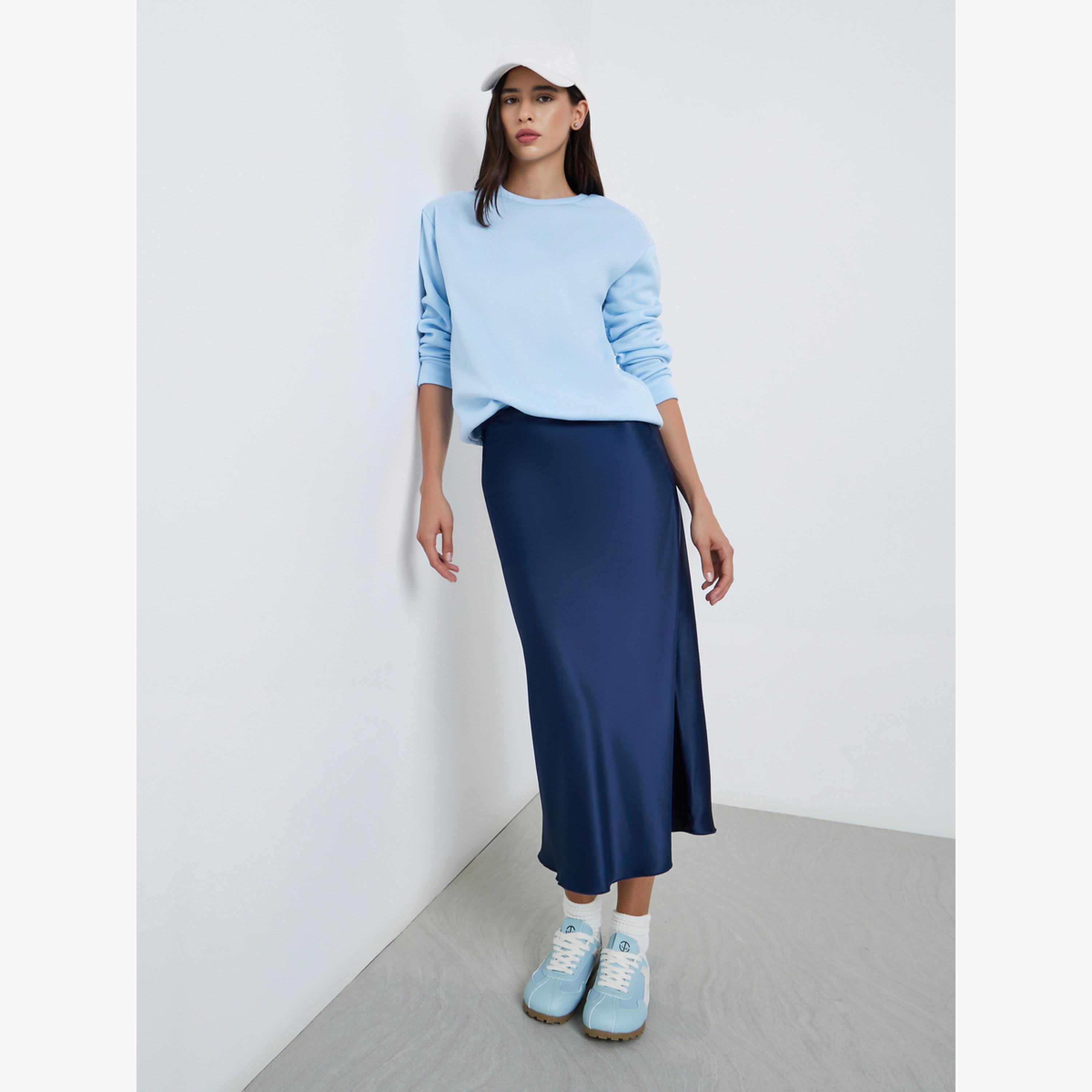 ستايلي - سويت شيرت أزرق بقصّة عادية مع طباعة شعار-women-winterwear-hoodiesandsweatshirts-sweatshirts-image-2