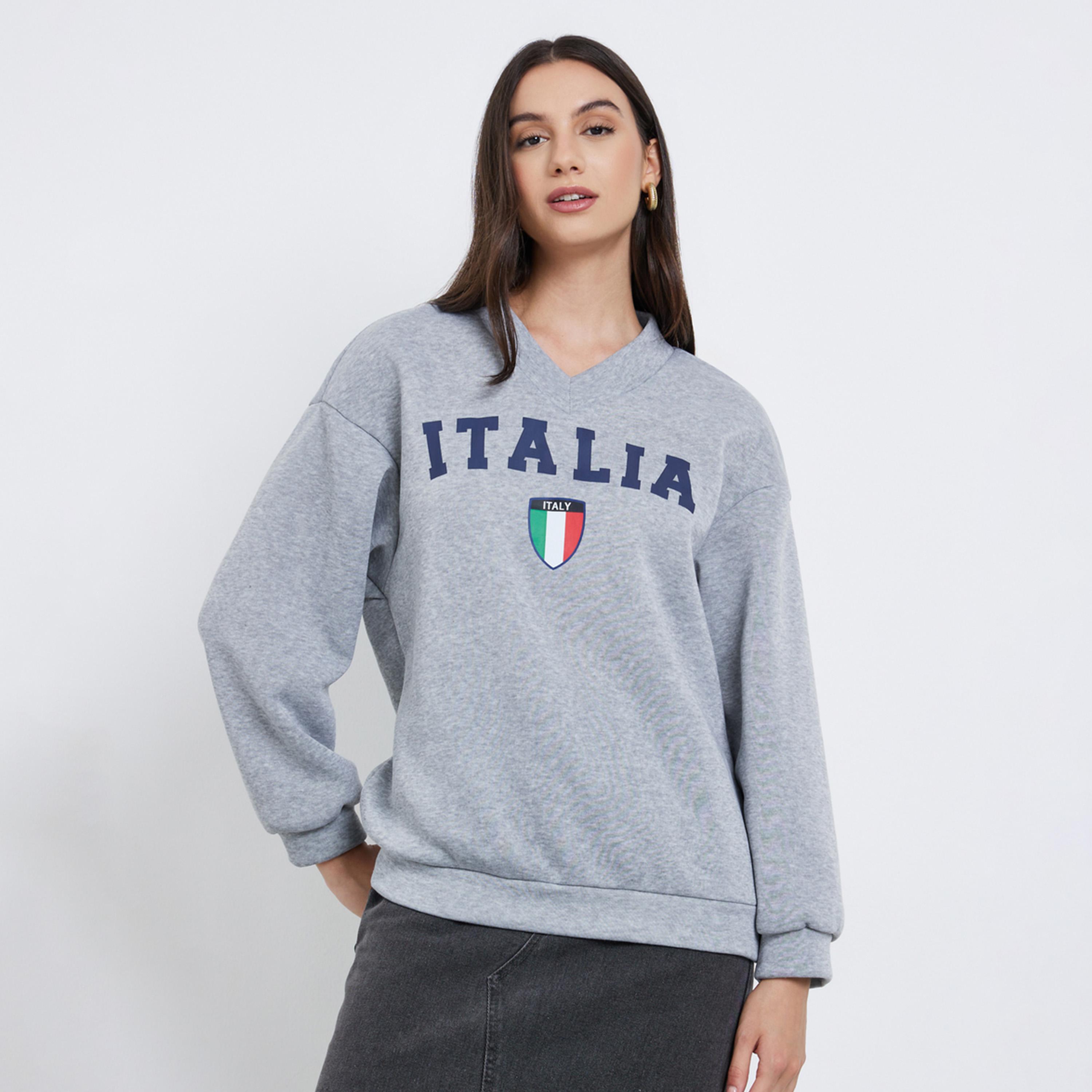 ستايلي - سويت شيرت رمادي برقبة على شكل حرف V وكتف منسدلة-women-winterwear-hoodiesandsweatshirts-sweatshirts-image-1