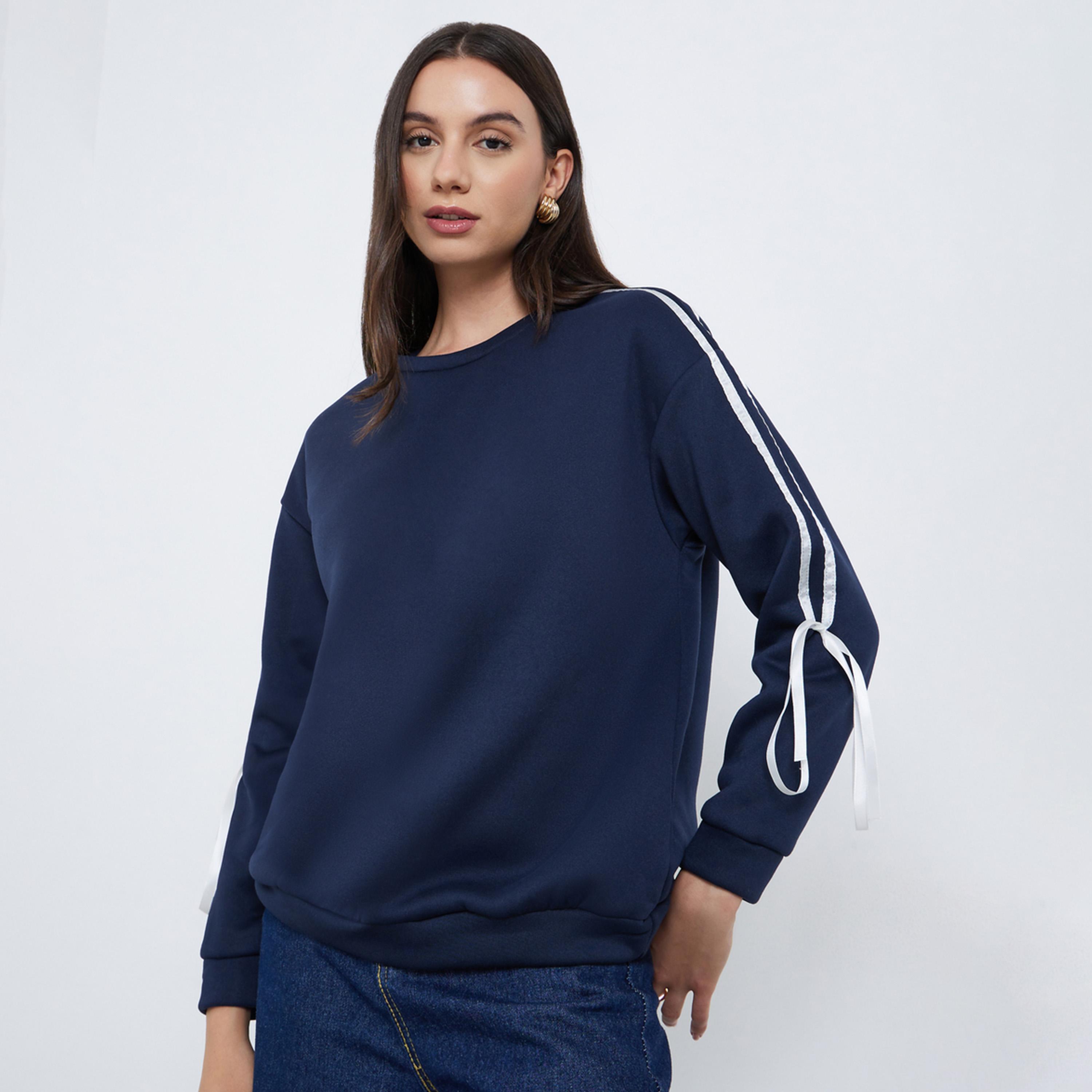 ستايلي - سويت شيرت أزرق داكن مع تفاصيل شريط-women-clothing-hoodiesandsweatshirts-sweatshirts-image-1