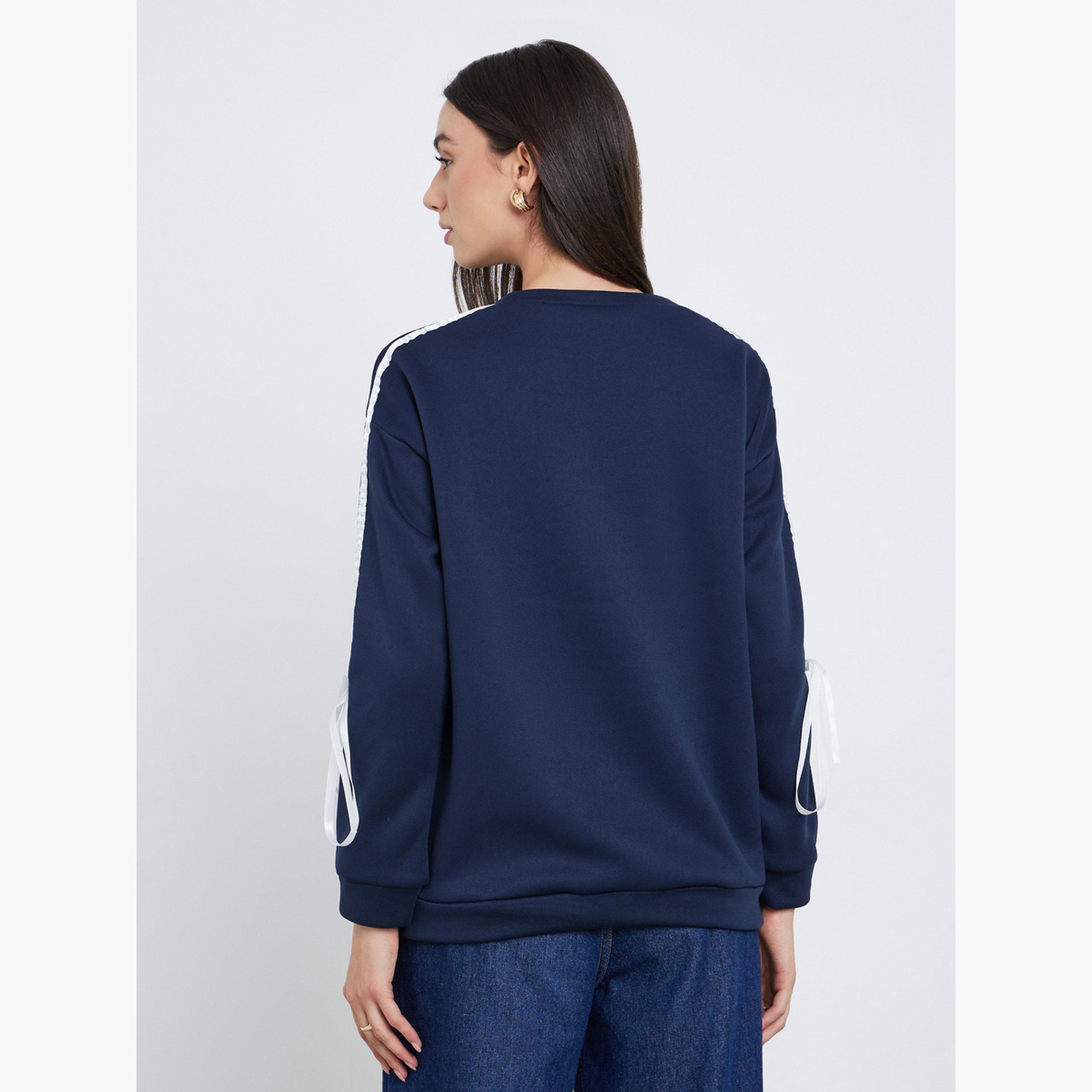 ستايلي - سويت شيرت أزرق داكن مع تفاصيل شريط-women-clothing-hoodiesandsweatshirts-sweatshirts-image-4