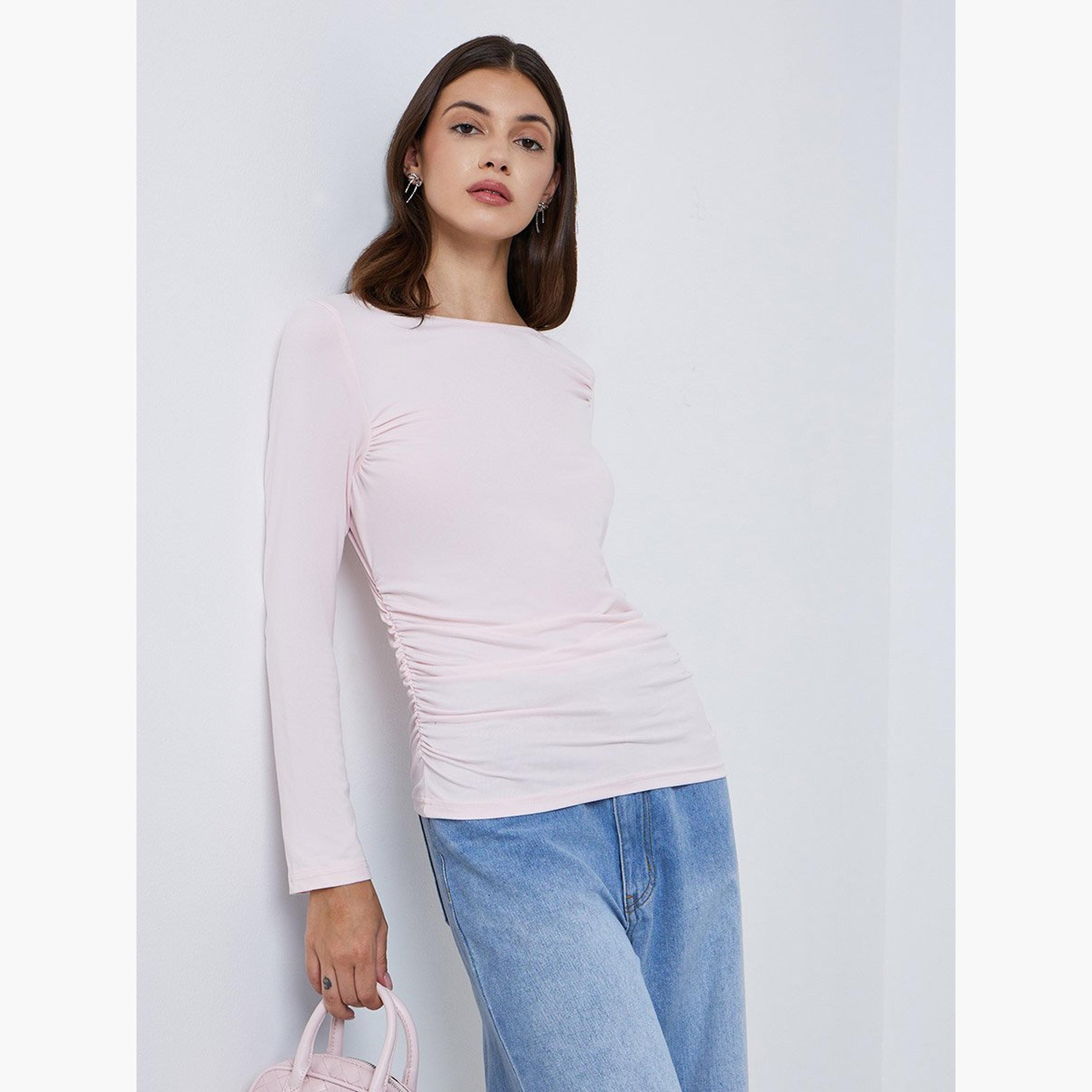 Styli Pink Long Sleeve Knit Top-women-clothing-tshirts-image-1