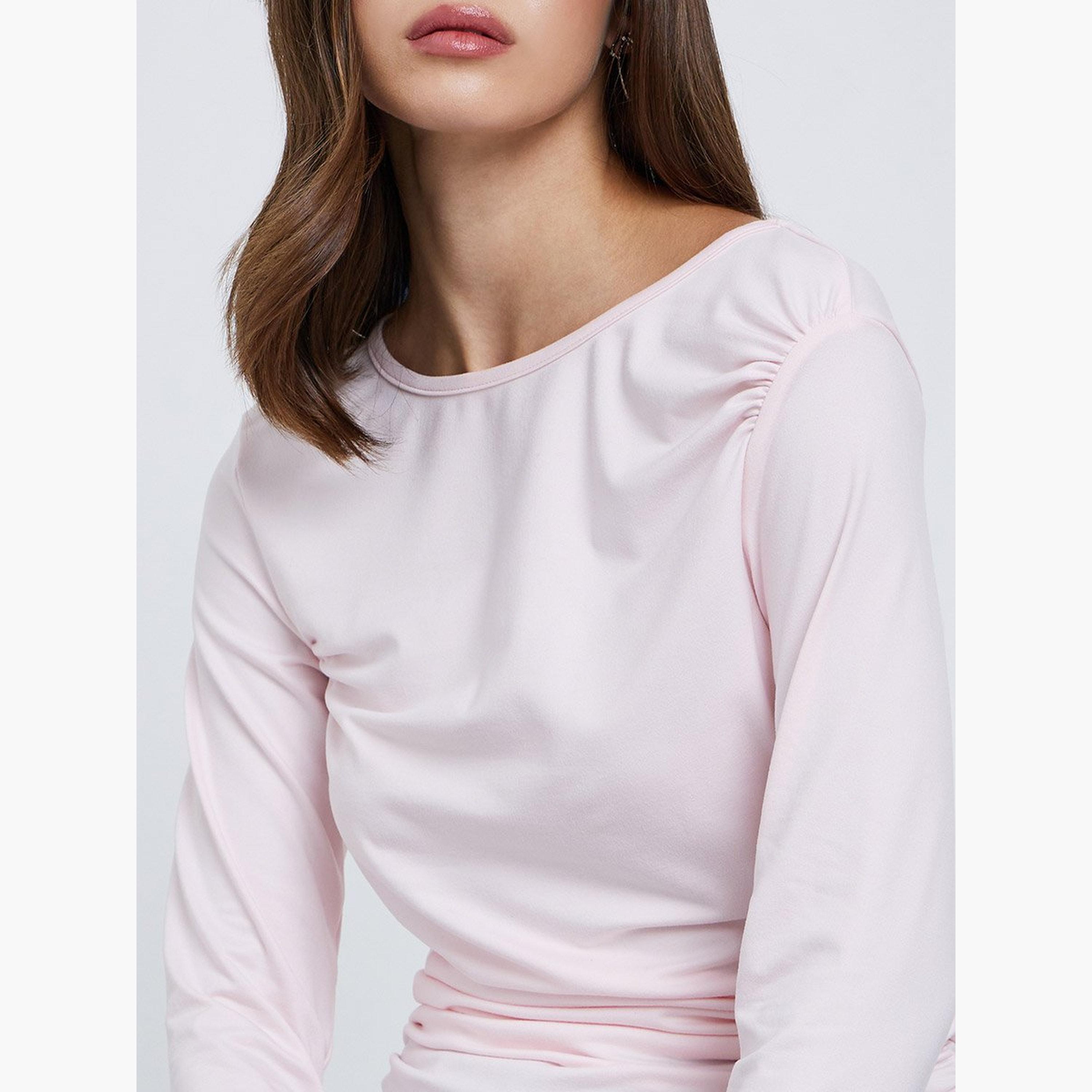 ستايلي - بلوزة محبوكة بأكمام طويلة لون وردي-women-clothing-tshirts-image-4