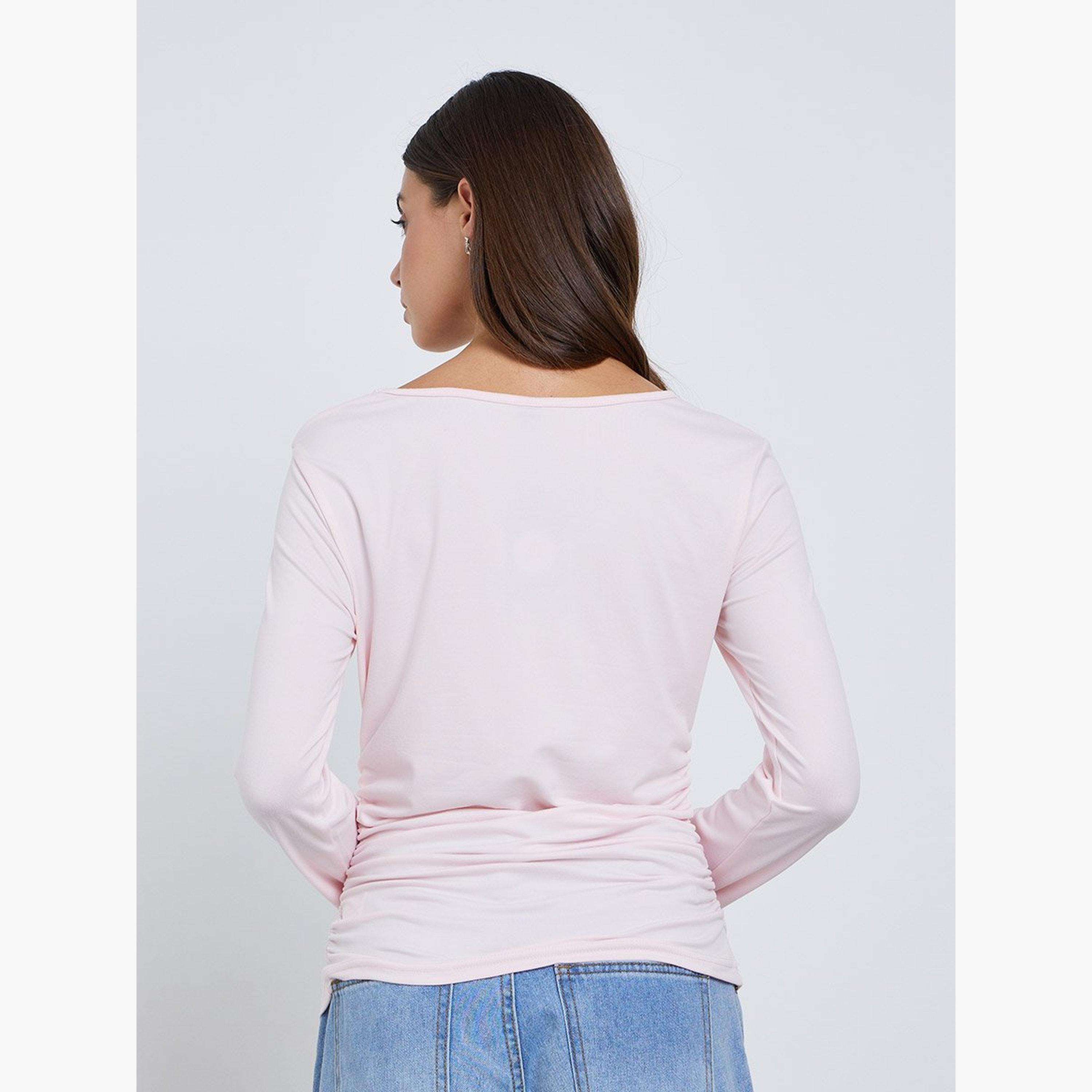 Styli Pink Long Sleeve Knit Top-women-clothing-tshirts-image-5