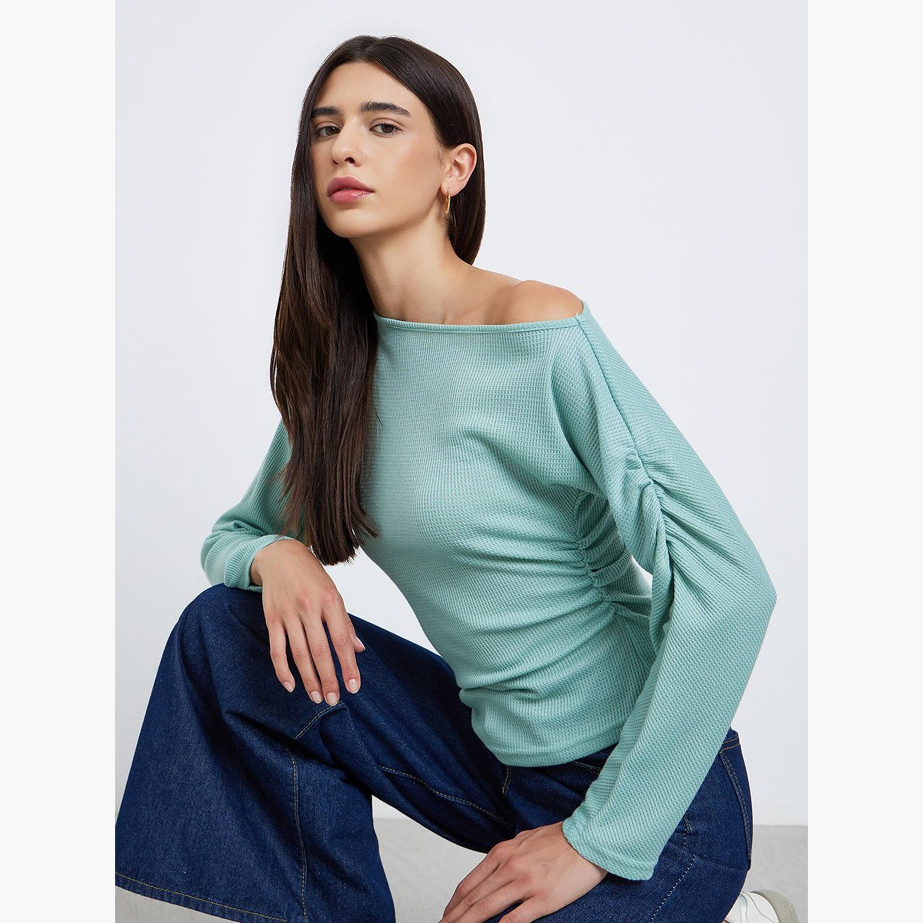 ستايلي - بلوزة خضراء نعناعية بأكمام طويلة-women-clothing-shirtsandblouses-blouses-image-3
