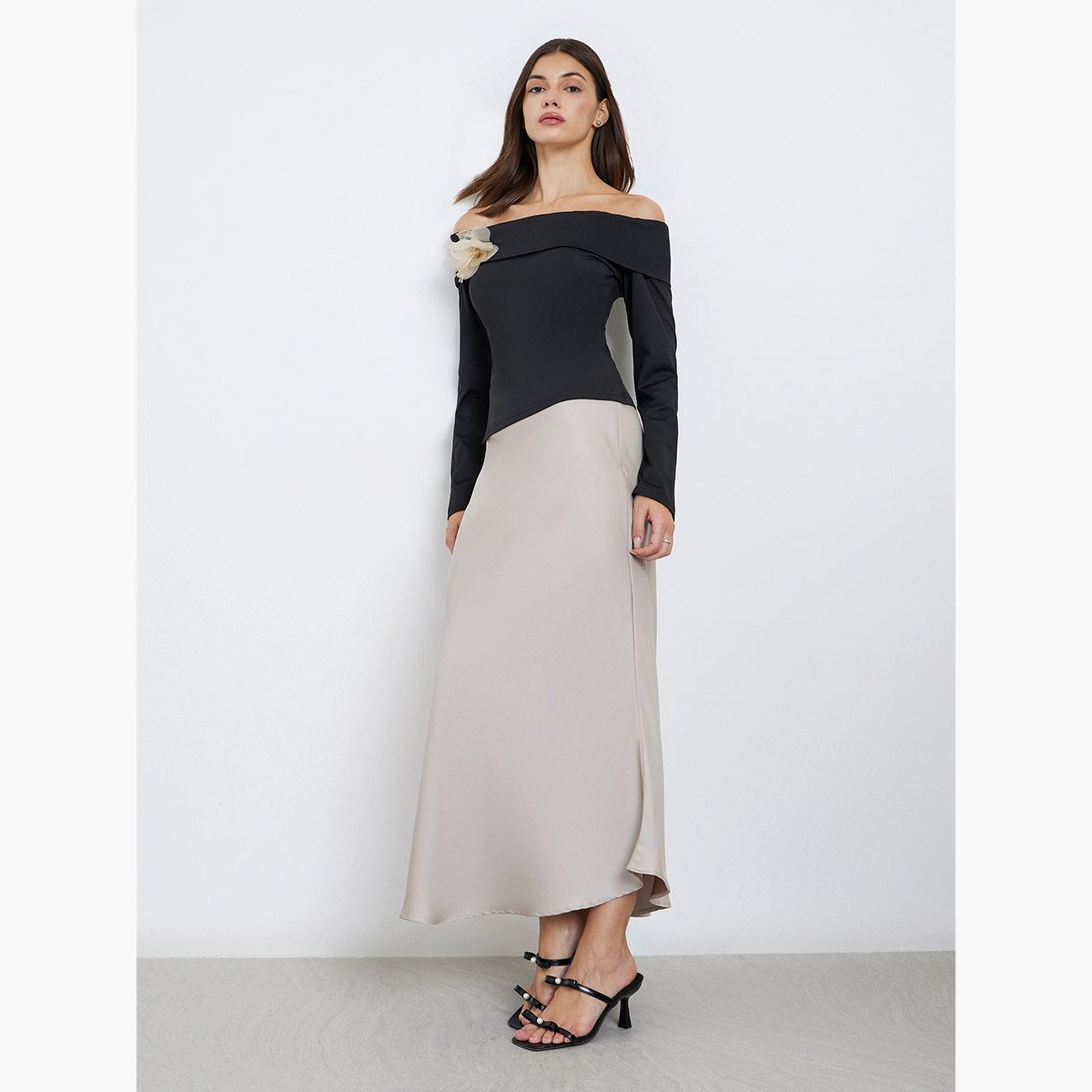 ستايلي - بلوزة سوداء بأكمام طويلة وأكتاف مكشوفة-women-clothing-shirtsandblouses-blouses-image-2
