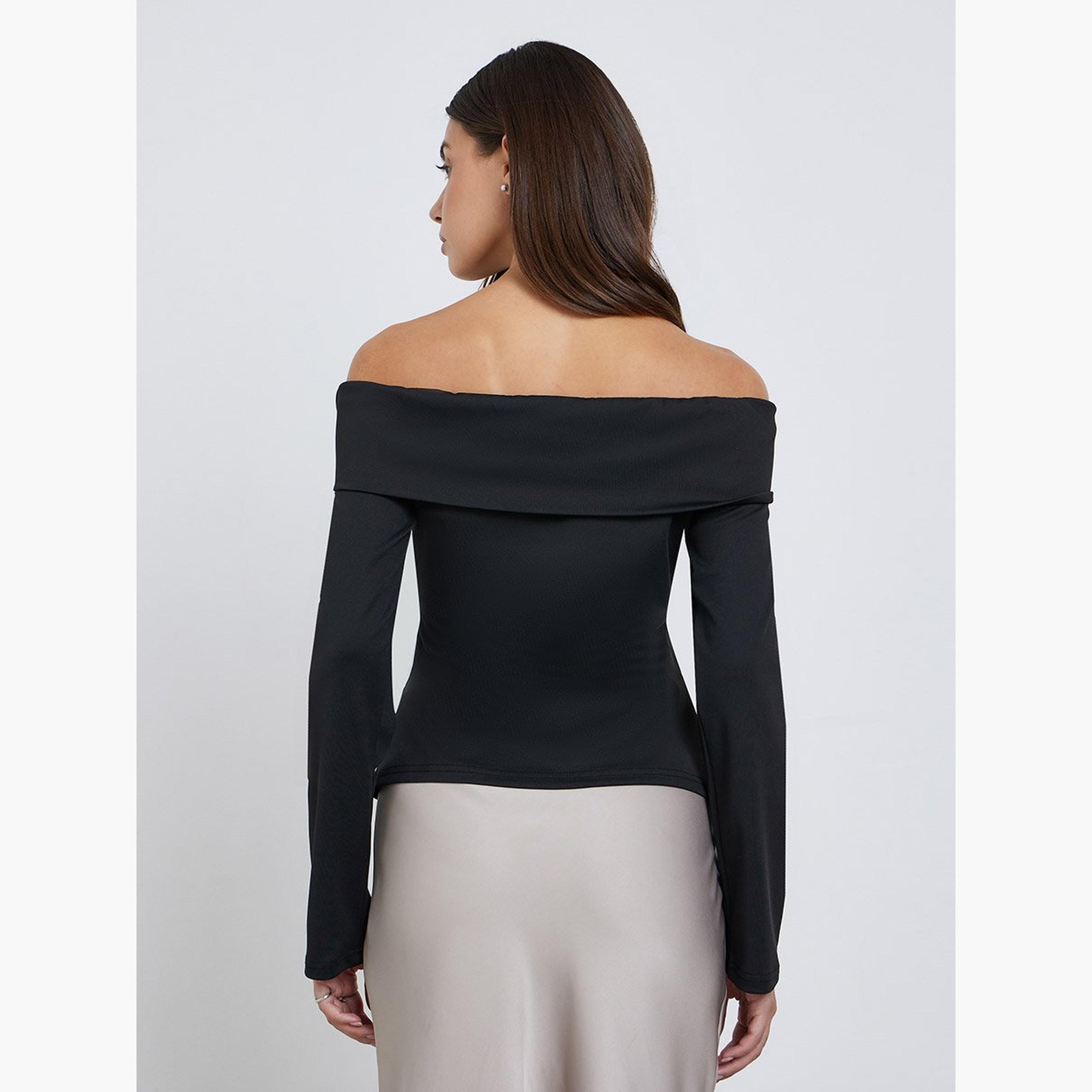 ستايلي - بلوزة سوداء بأكمام طويلة وأكتاف مكشوفة-women-clothing-shirtsandblouses-blouses-image-4