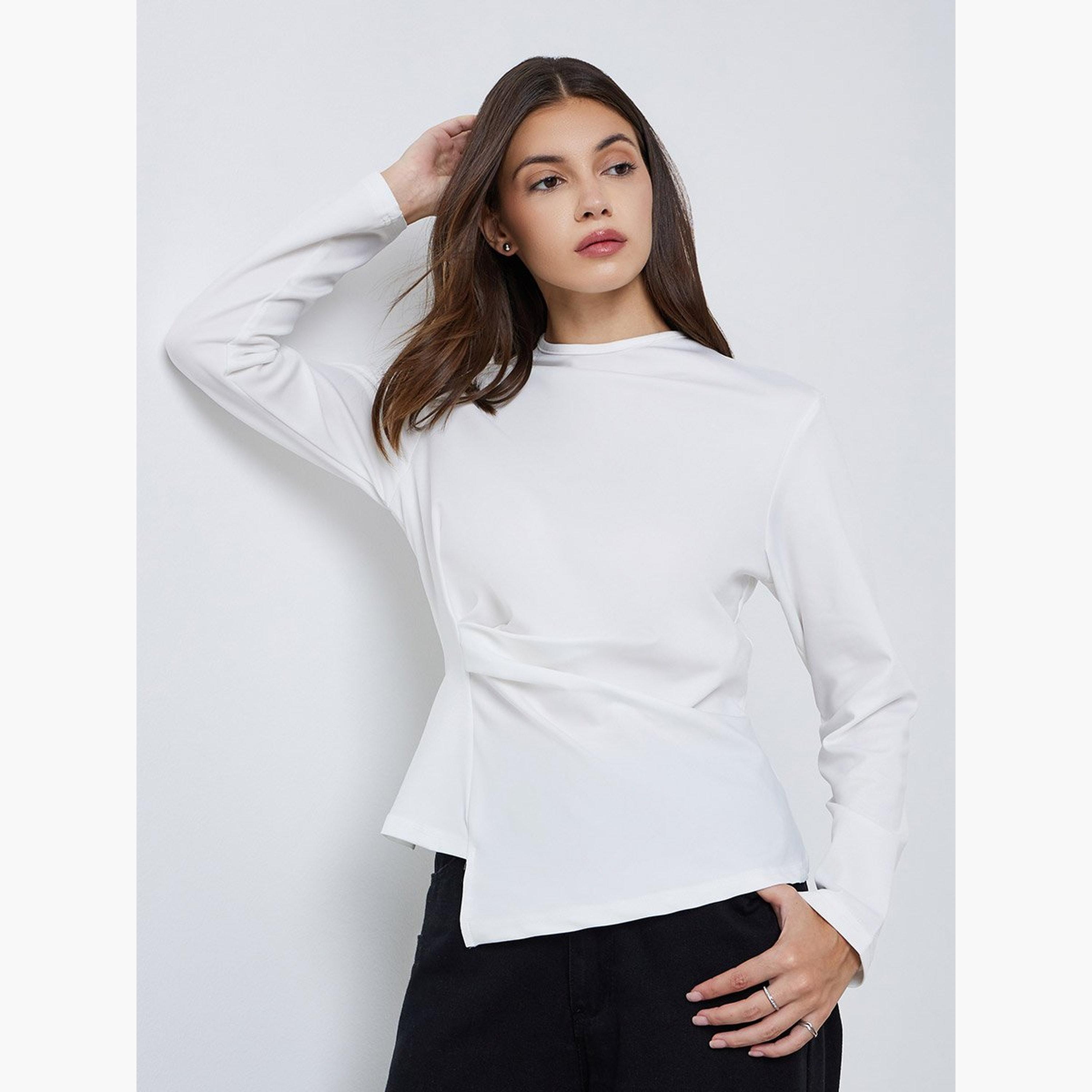 ستايلي - بلوزة للنساء بيضاء بأكمام طويلة-women-clothing-shirtsandblouses-blouses-image-1