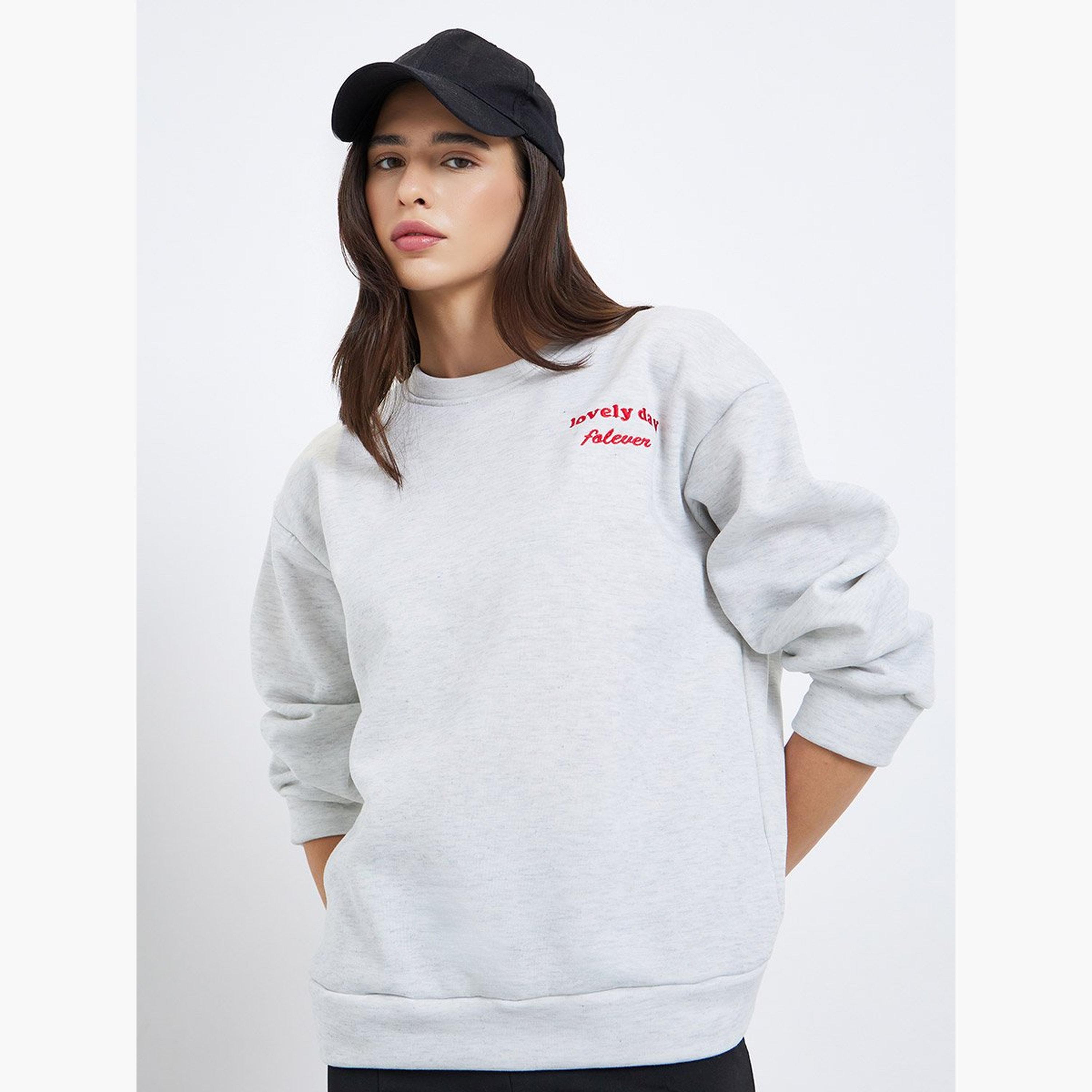 Styli Slogan Embroidered Round Neck Long Sleeves Women's Sweatshirt-women-clothing-hoodiesandsweatshirts-sweatshirts-image-1
