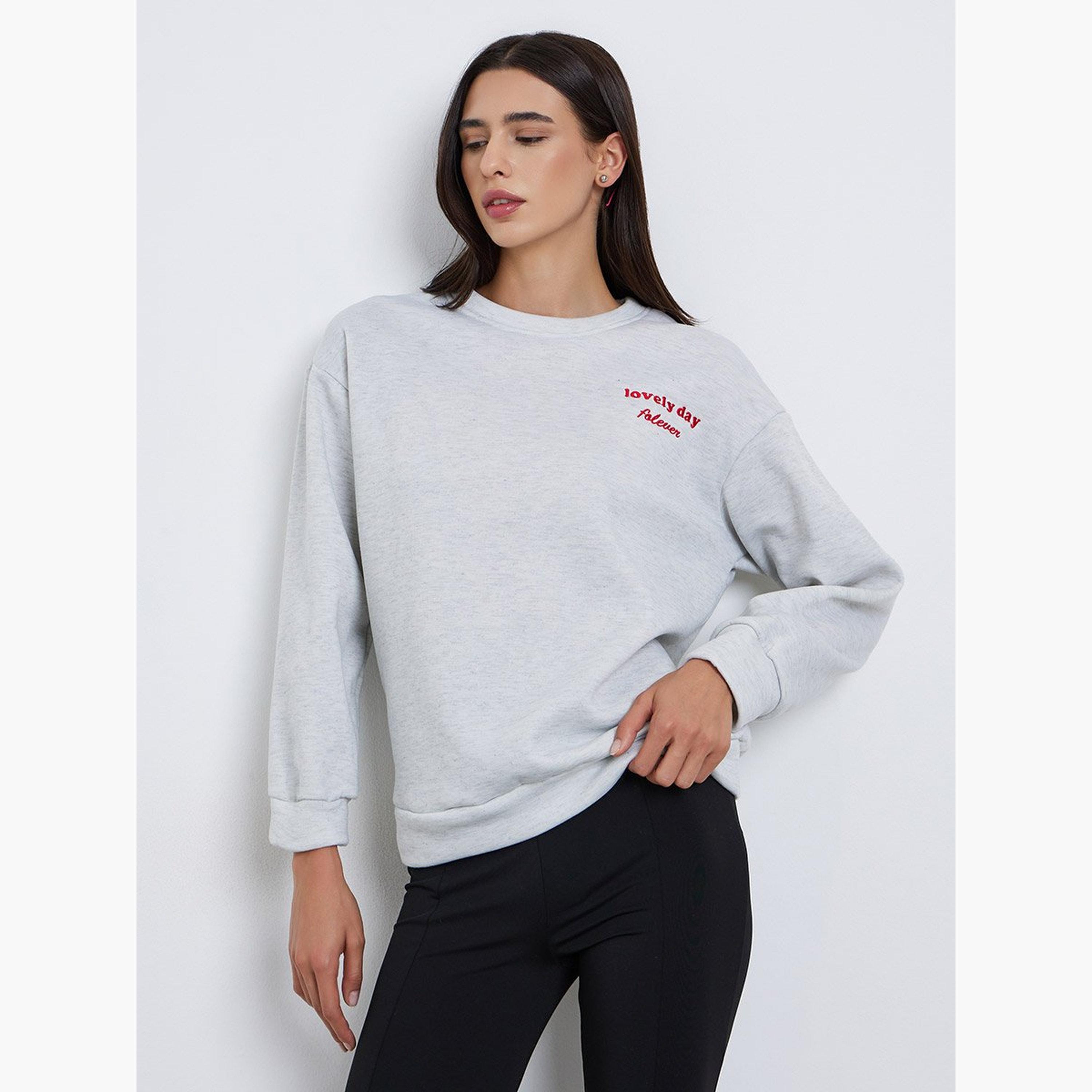 Styli Slogan Embroidered Round Neck Long Sleeves Women's Sweatshirt-women-clothing-hoodiesandsweatshirts-sweatshirts-image-3
