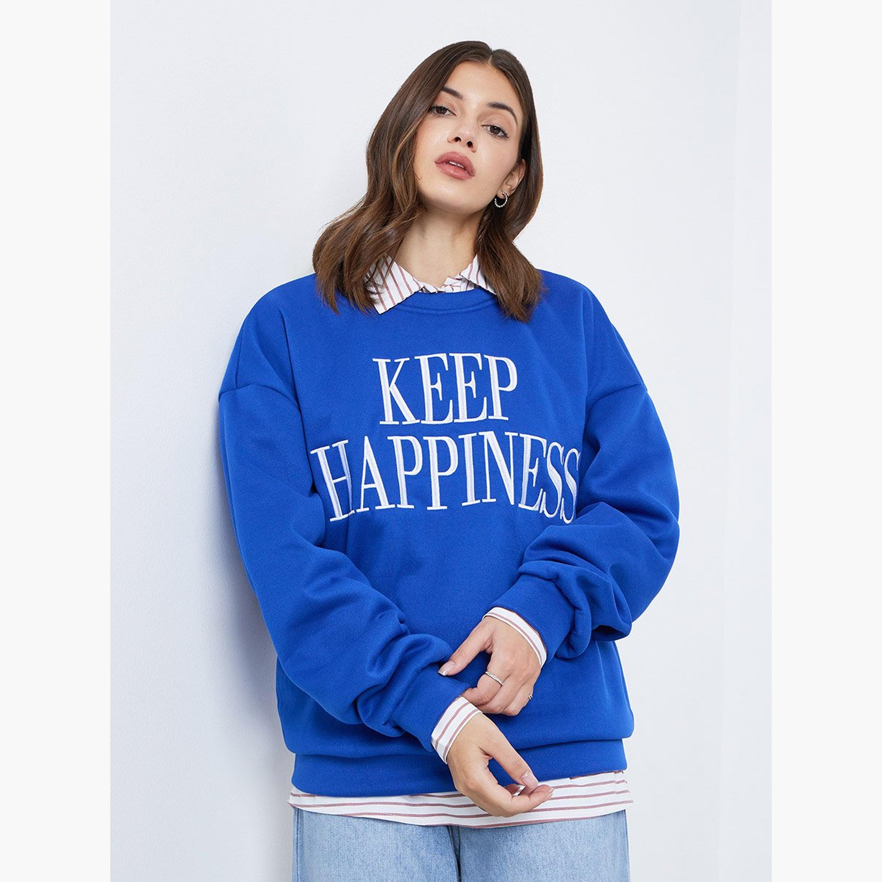 ستايلي - سويت شيرت للنساء أزرق مطبوع شعار-women-winterwear-hoodiesandsweatshirts-sweatshirts-image-1