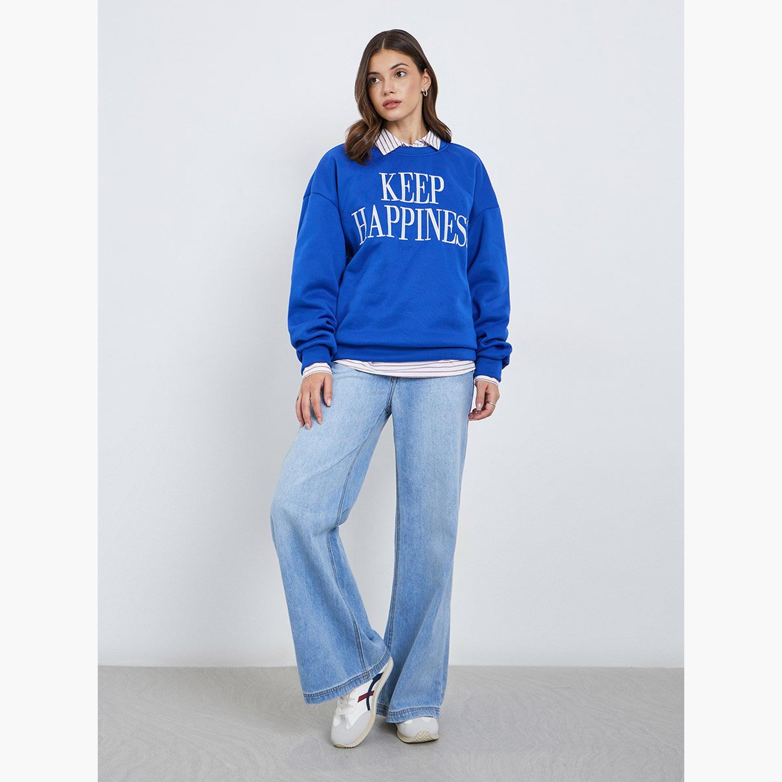 ستايلي - سويت شيرت للنساء أزرق مطبوع شعار-women-winterwear-hoodiesandsweatshirts-sweatshirts-image-2