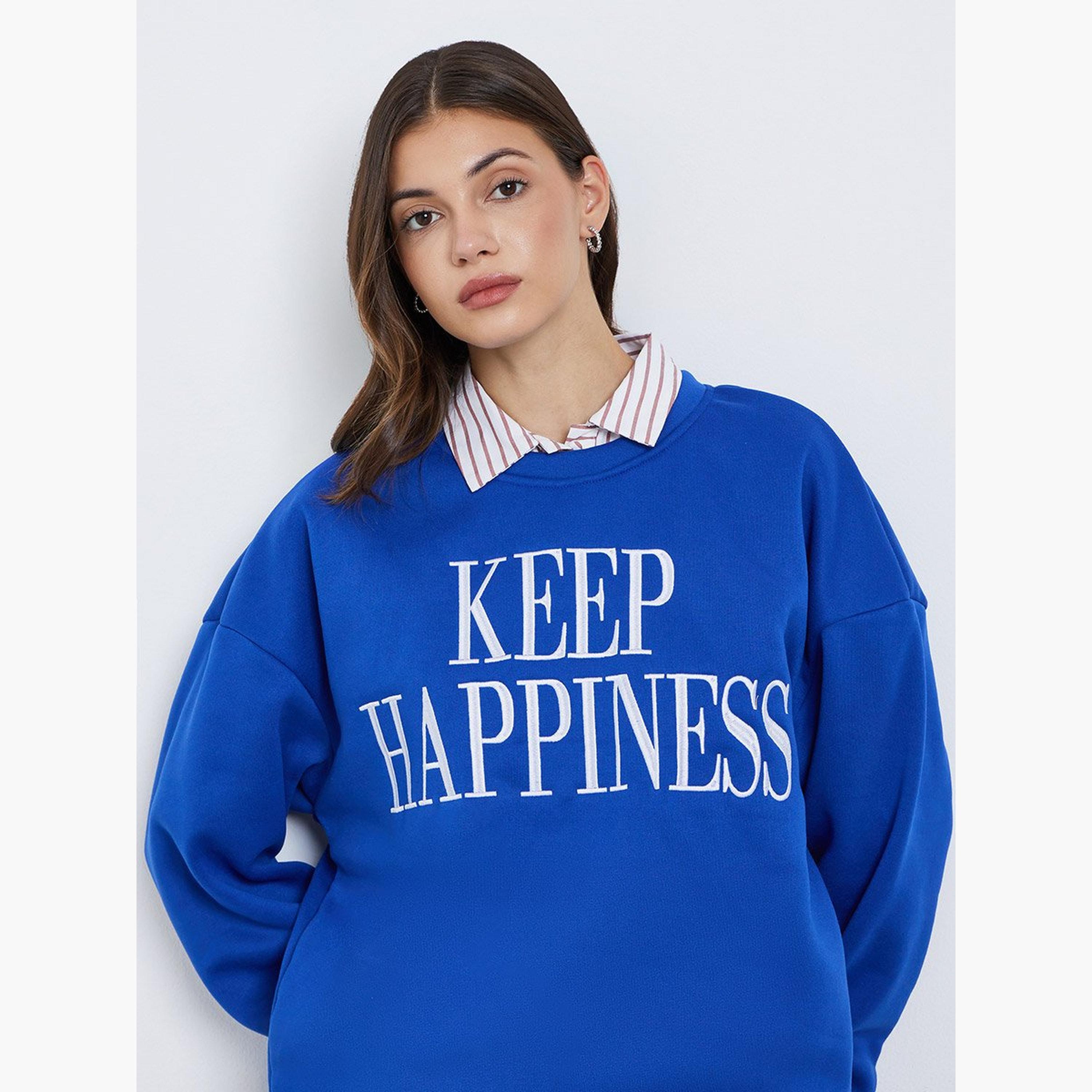 ستايلي - سويت شيرت للنساء أزرق مطبوع شعار-women-winterwear-hoodiesandsweatshirts-sweatshirts-image-3