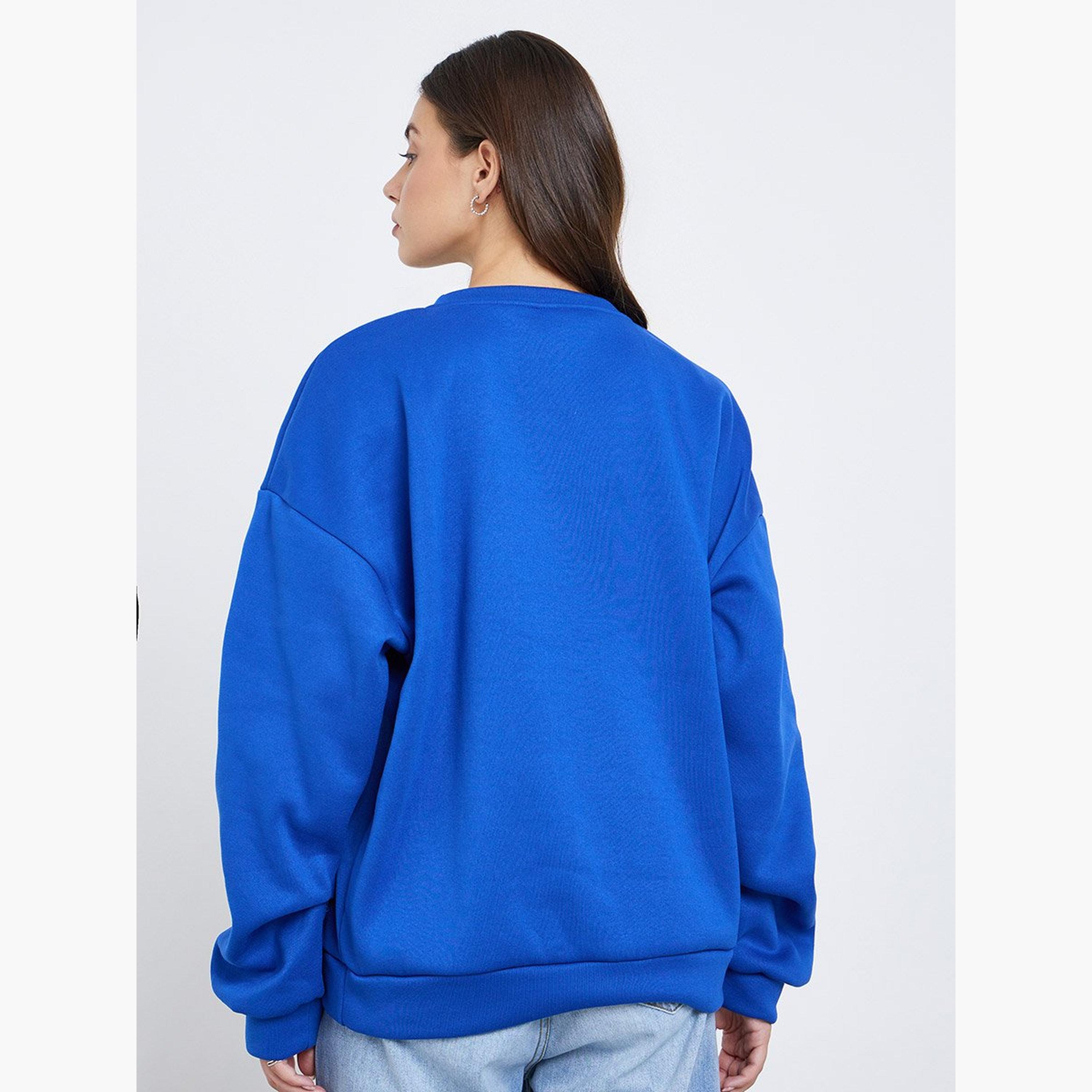 ستايلي - سويت شيرت للنساء أزرق مطبوع شعار-women-winterwear-hoodiesandsweatshirts-sweatshirts-image-4