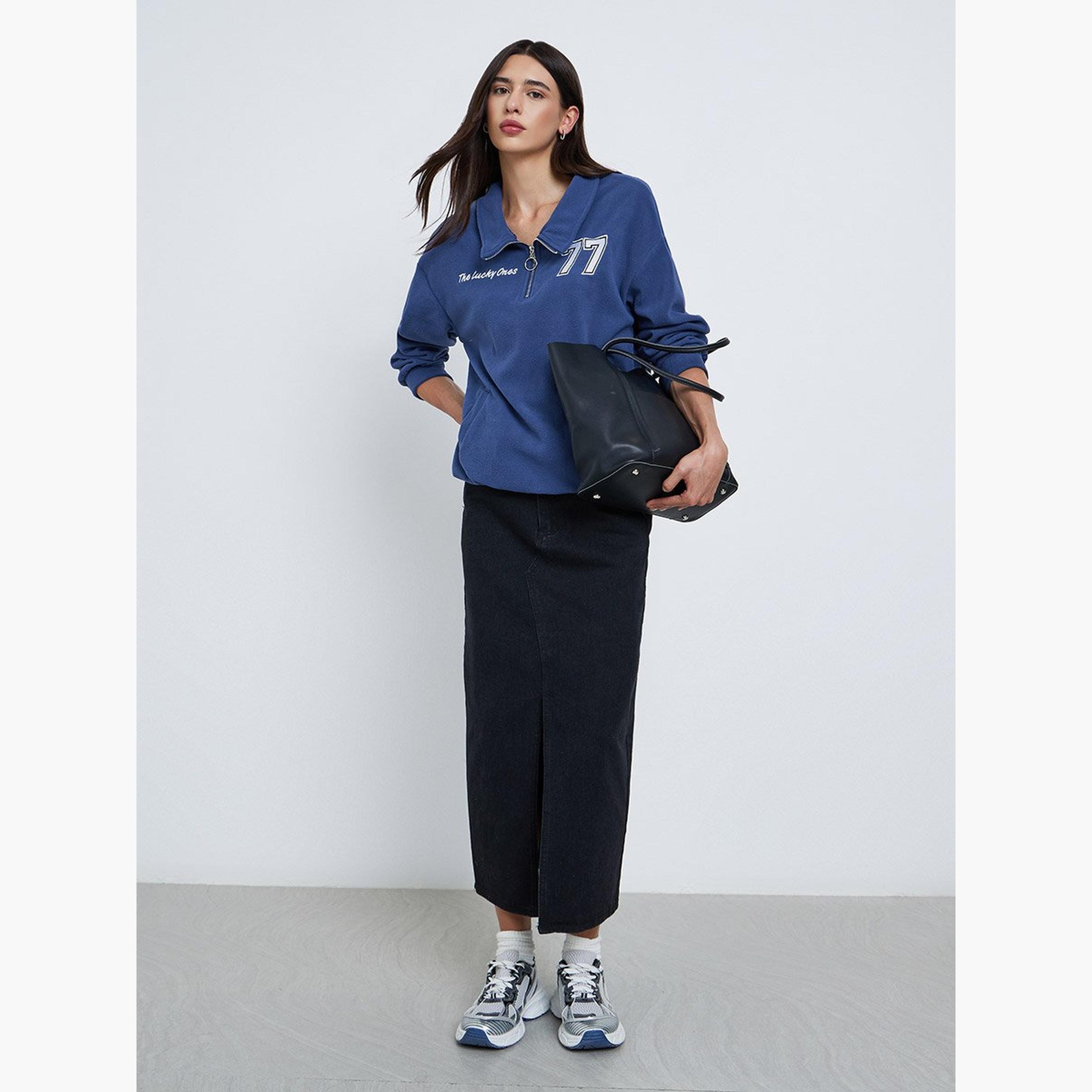 ستايلي - سويت شيرت مقاس كبير من الصوف القطبي الأزرق الداكن-women-winterwear-hoodiesandsweatshirts-sweatshirts-image-2