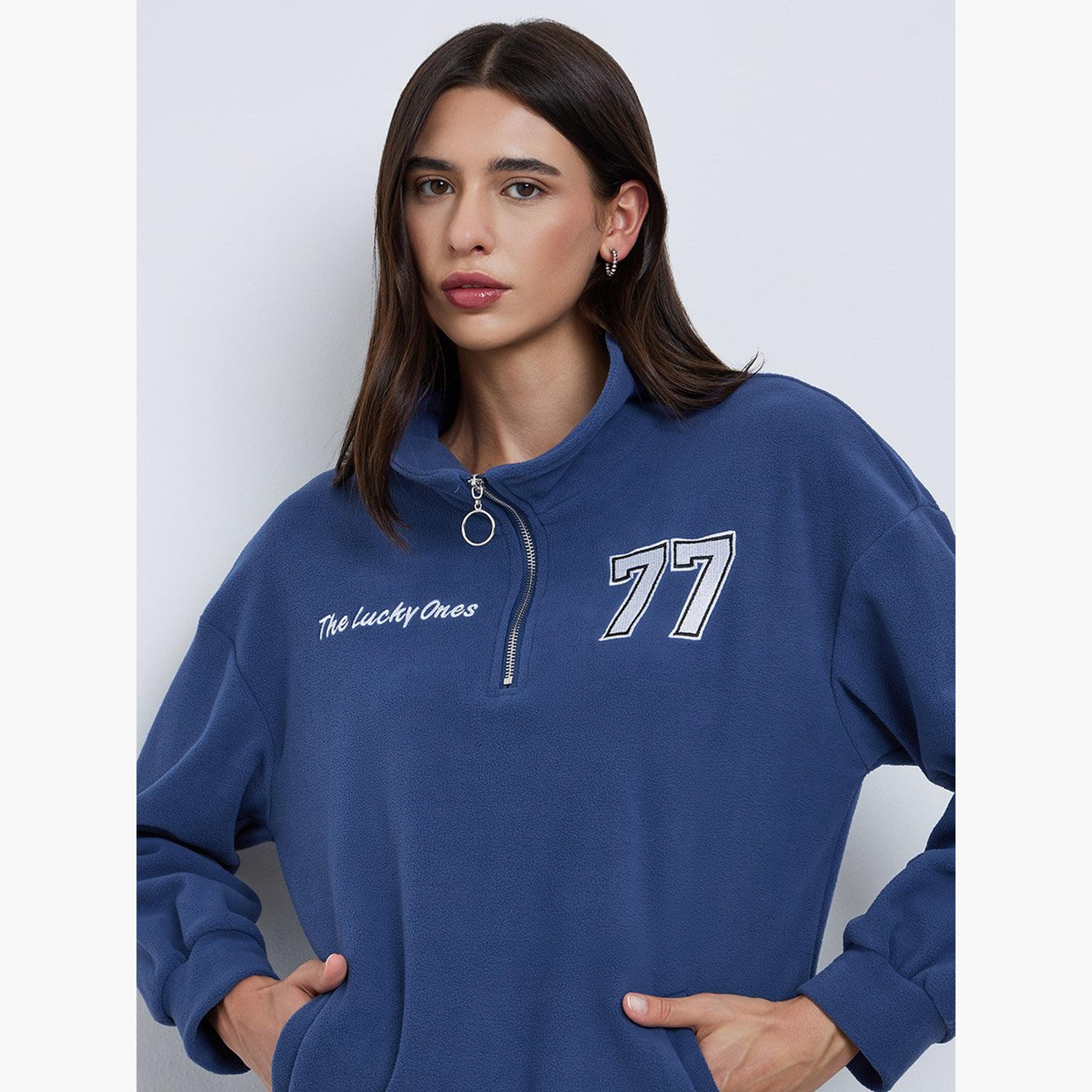 ستايلي - سويت شيرت مقاس كبير من الصوف القطبي الأزرق الداكن-women-winterwear-hoodiesandsweatshirts-sweatshirts-image-3