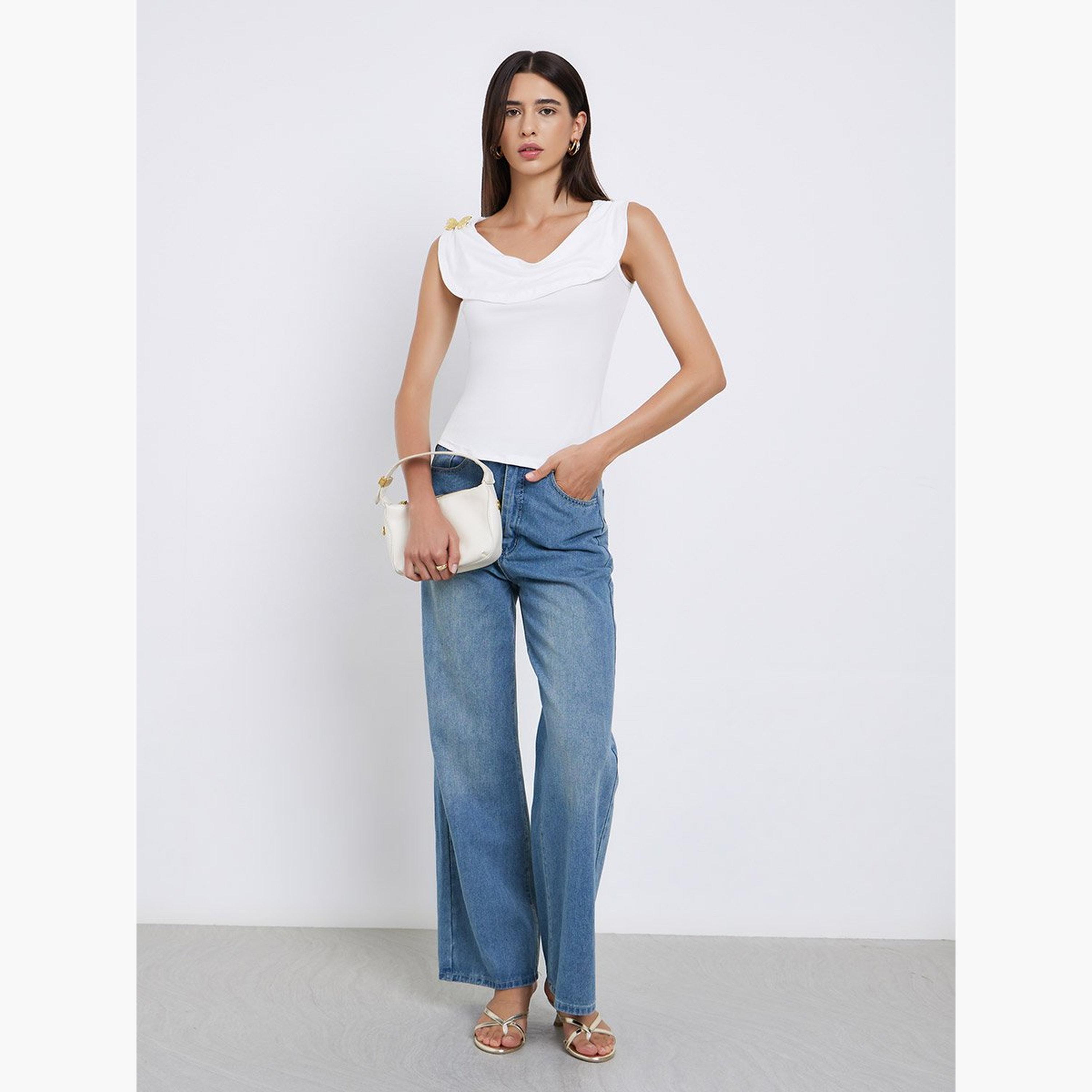 Styli White Sleeveless Top with Butterfly Metal Accent-women-clothing-shirtsandblouses-blouses-image-2