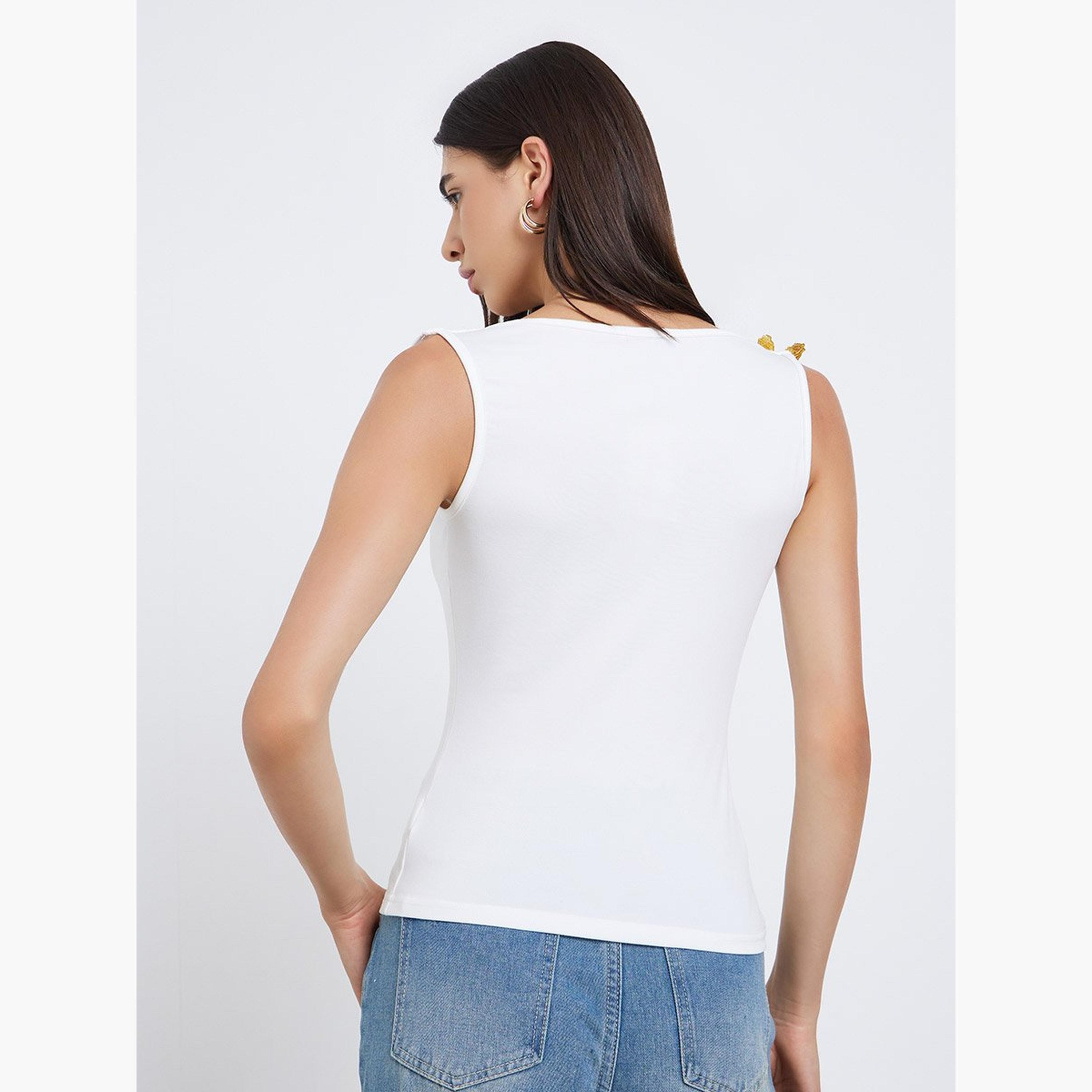 ستايلي - بلوزة بيضاء بدون أكمام مع لمسة معدنية على شكل فراشة-women-clothing-shirtsandblouses-blouses-image-4