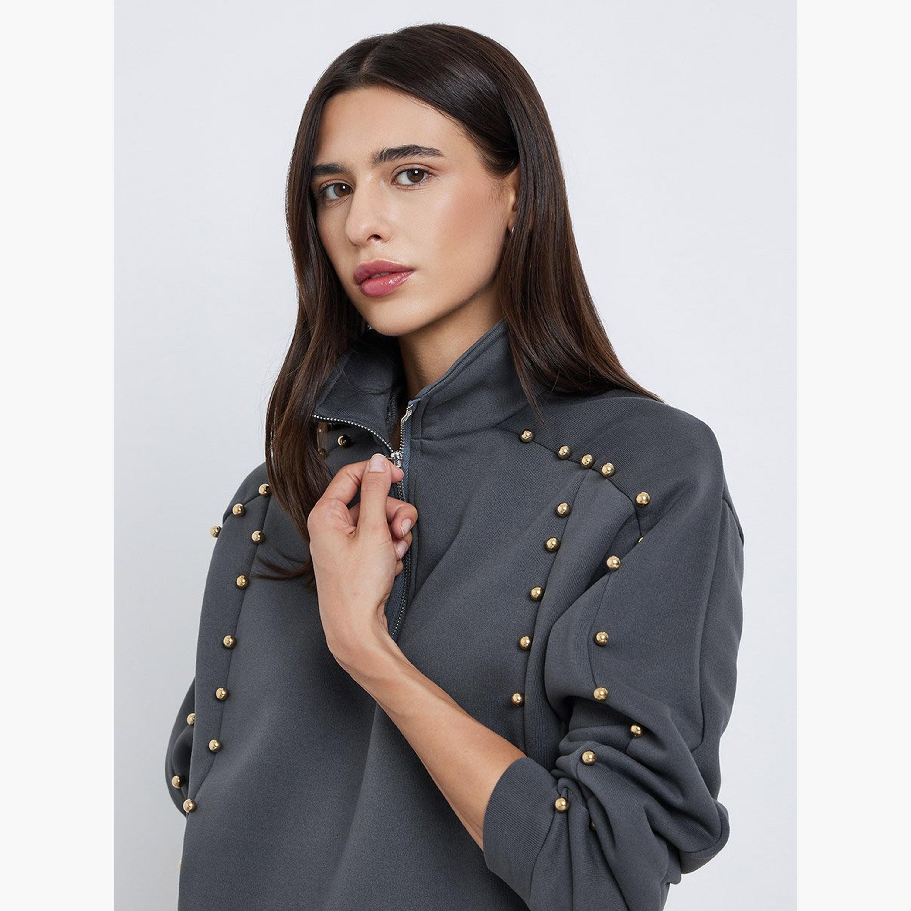 Styli Studded High Neck Long Sleeves Women's Sweatshirt-women-winterwear-hoodiesandsweatshirts-sweatshirts-image-3