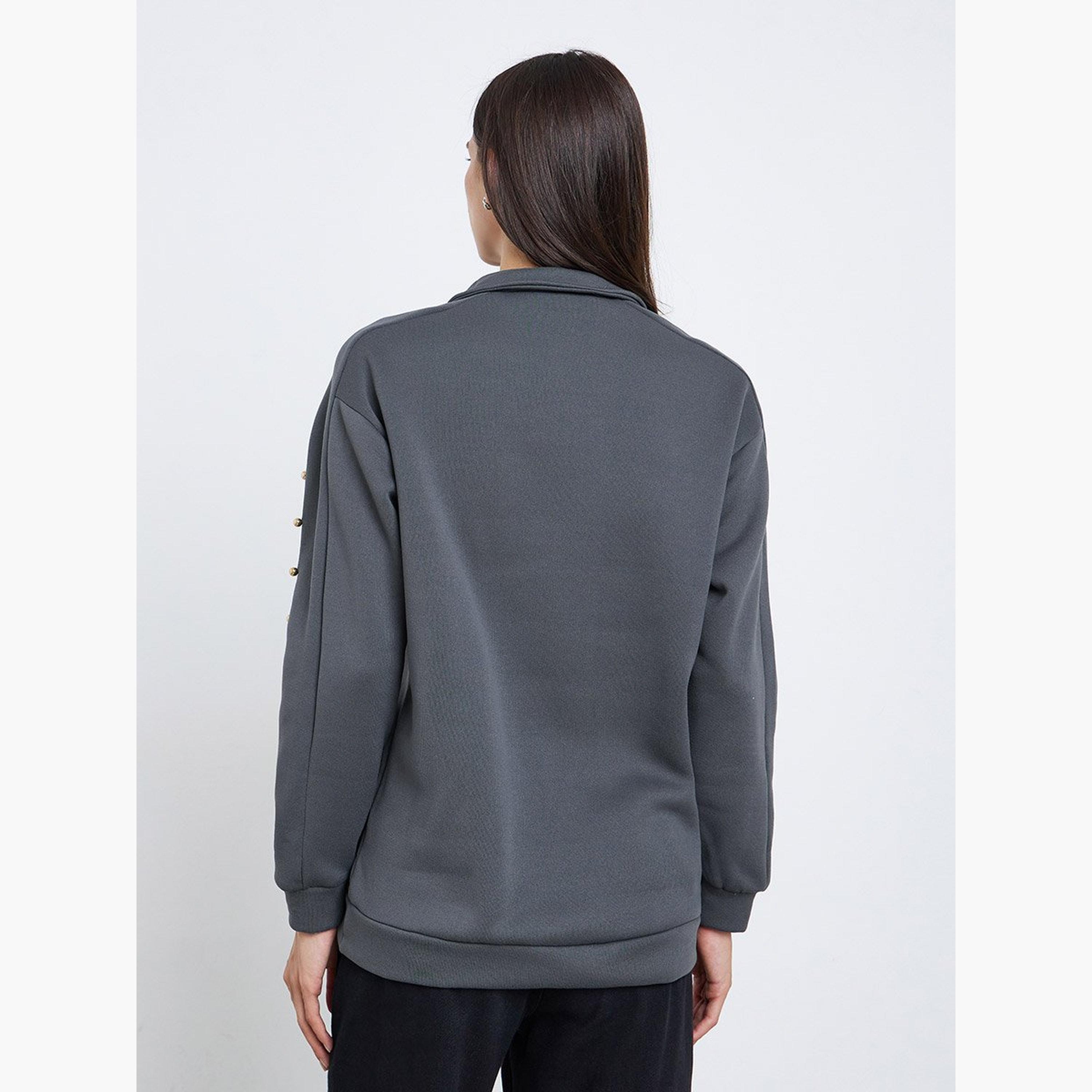 Styli Studded High Neck Long Sleeves Women's Sweatshirt-women-winterwear-hoodiesandsweatshirts-sweatshirts-image-4