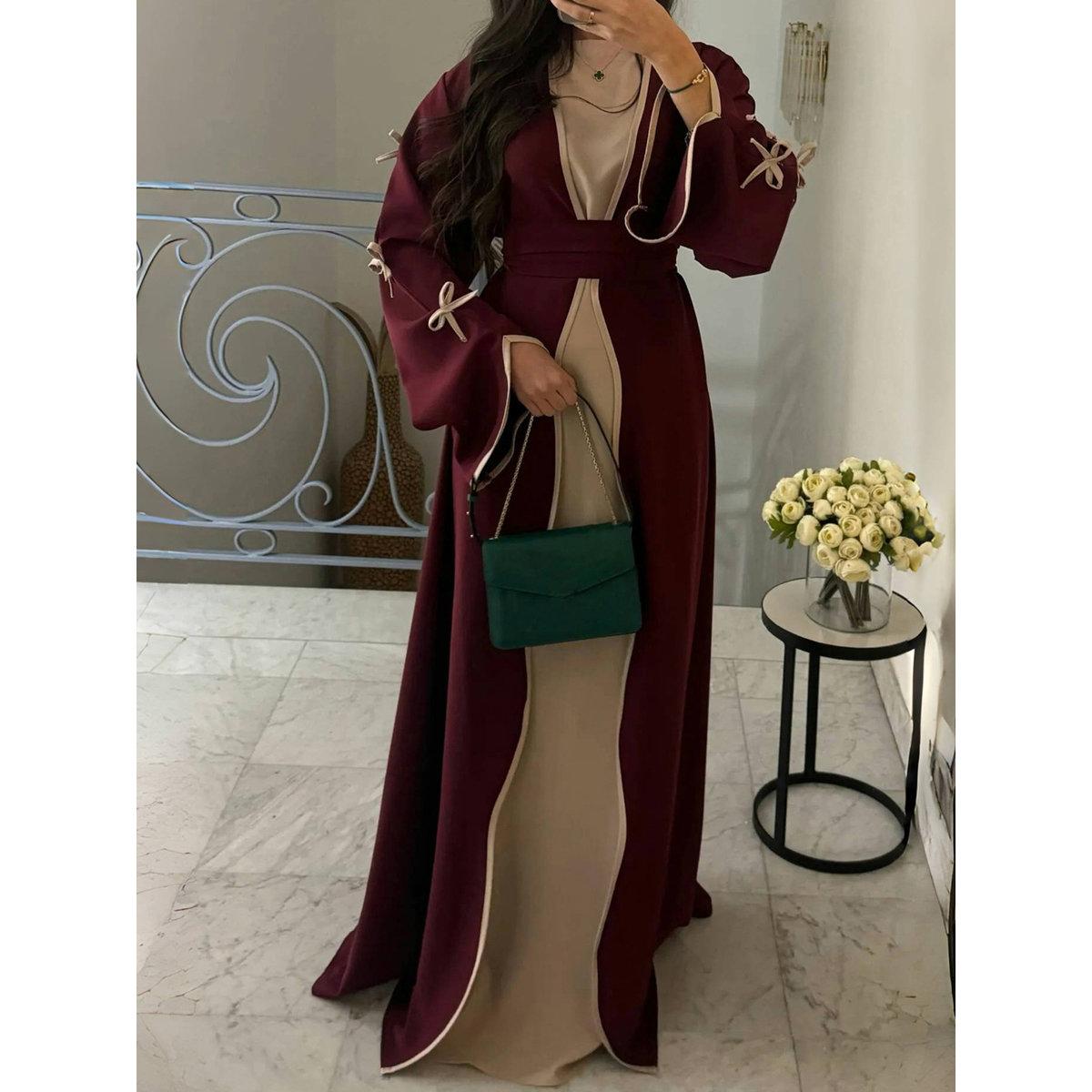 Take Two Bow Detail Open Front Abaya with Belt Set-women-clothing-shirtsandblouses-blouses-image-3