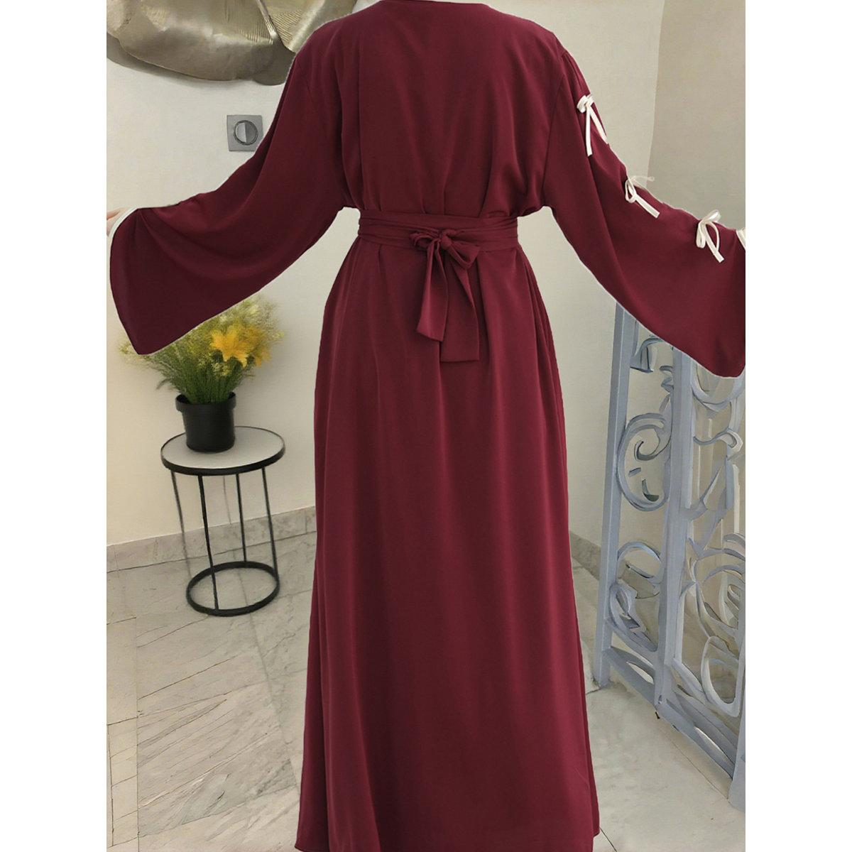 Take Two Bow Detail Open Front Abaya with Belt Set-women-clothing-shirtsandblouses-blouses-image-4