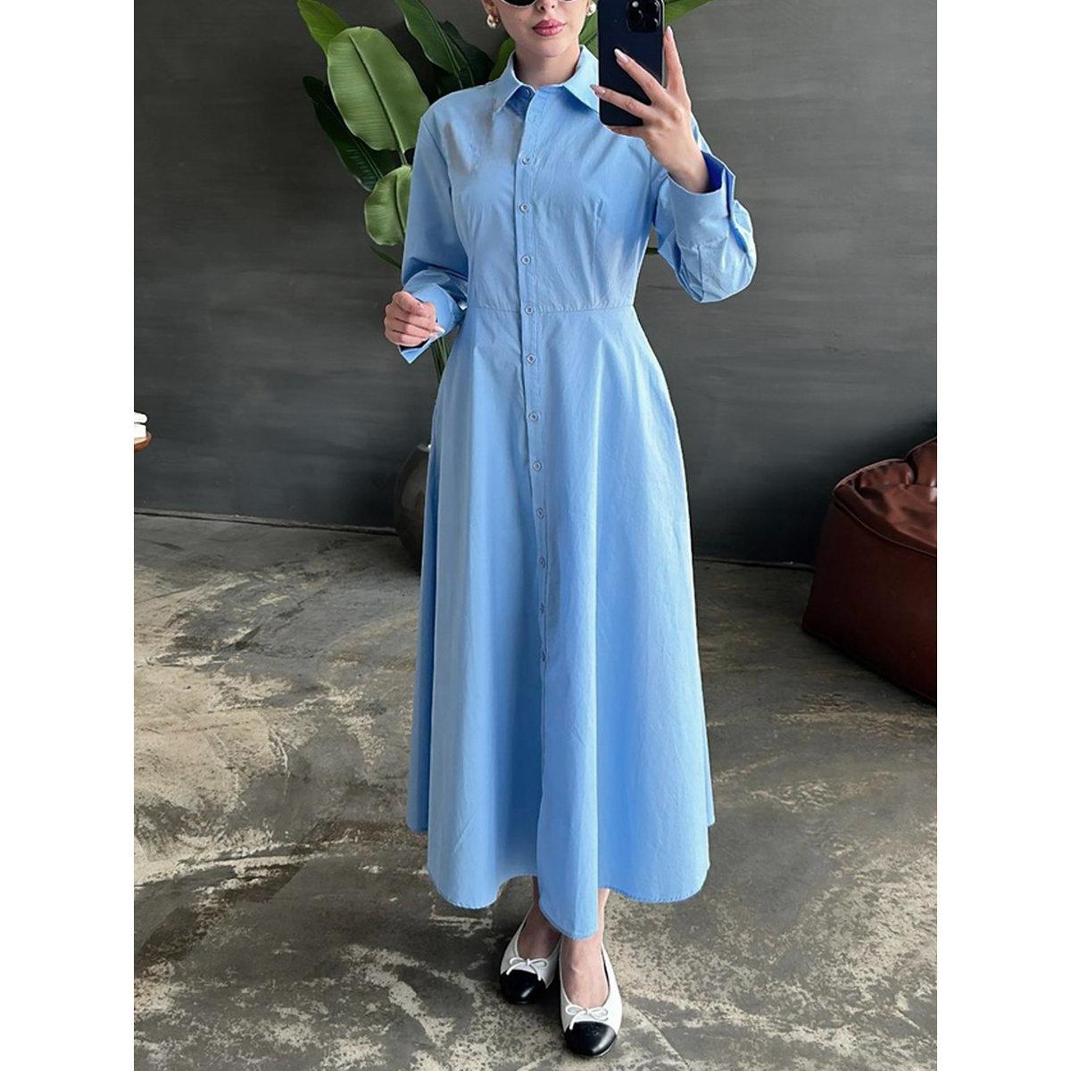 Take Two Solid Long Sleeve Button Shirt Midi Dress-women-clothing-dresses-image-1