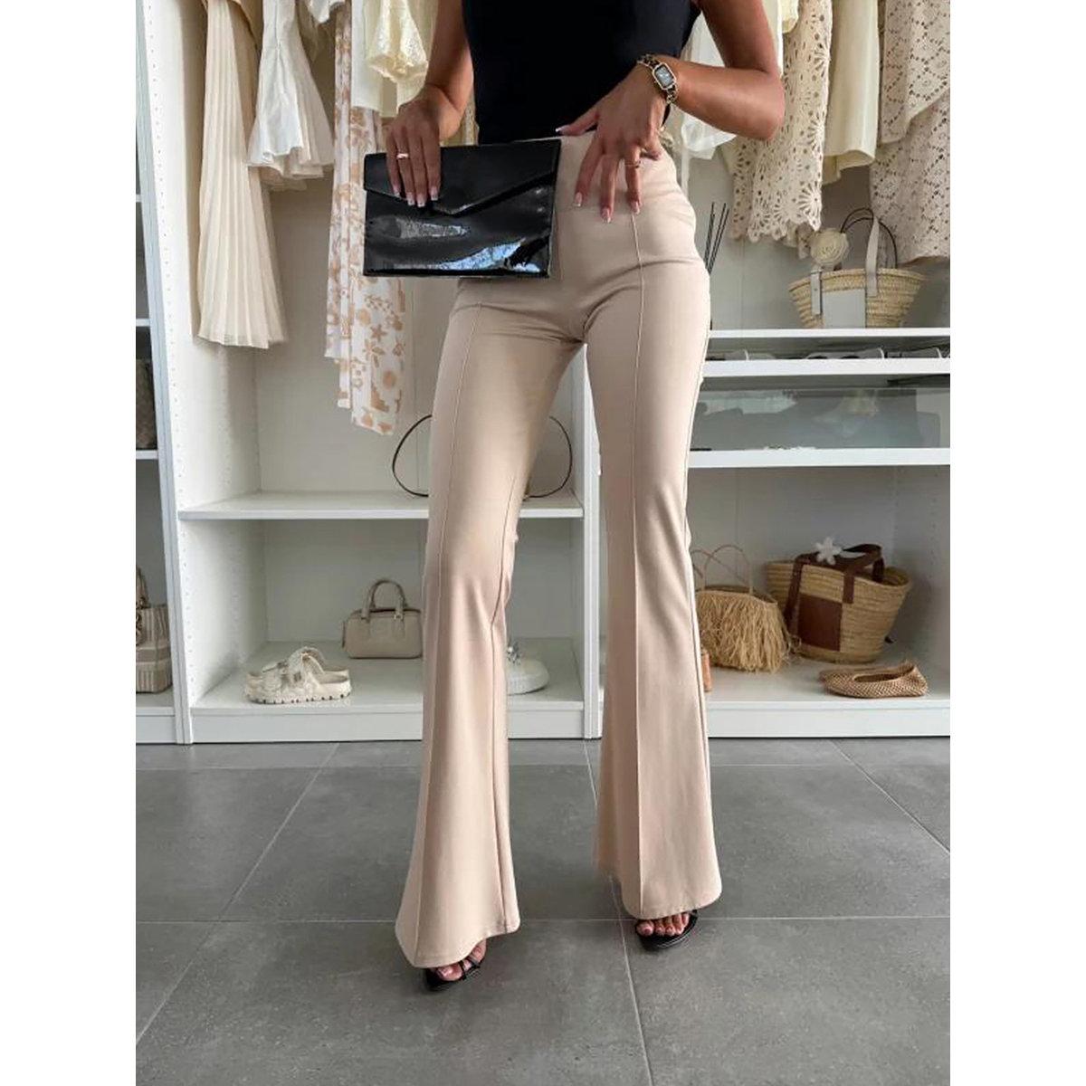 Take Two Beige High Rise Flare Pants-women-clothing-bottoms-trousers-image-1