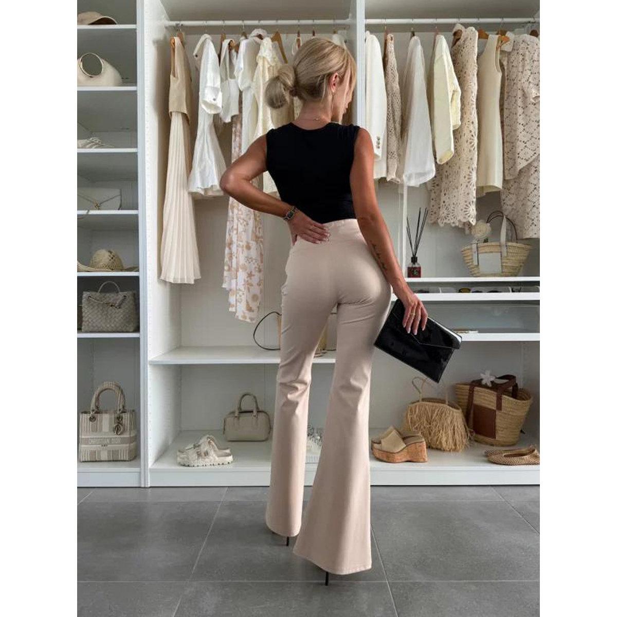 Take Two Beige High Rise Flare Pants-women-clothing-bottoms-trousers-image-2