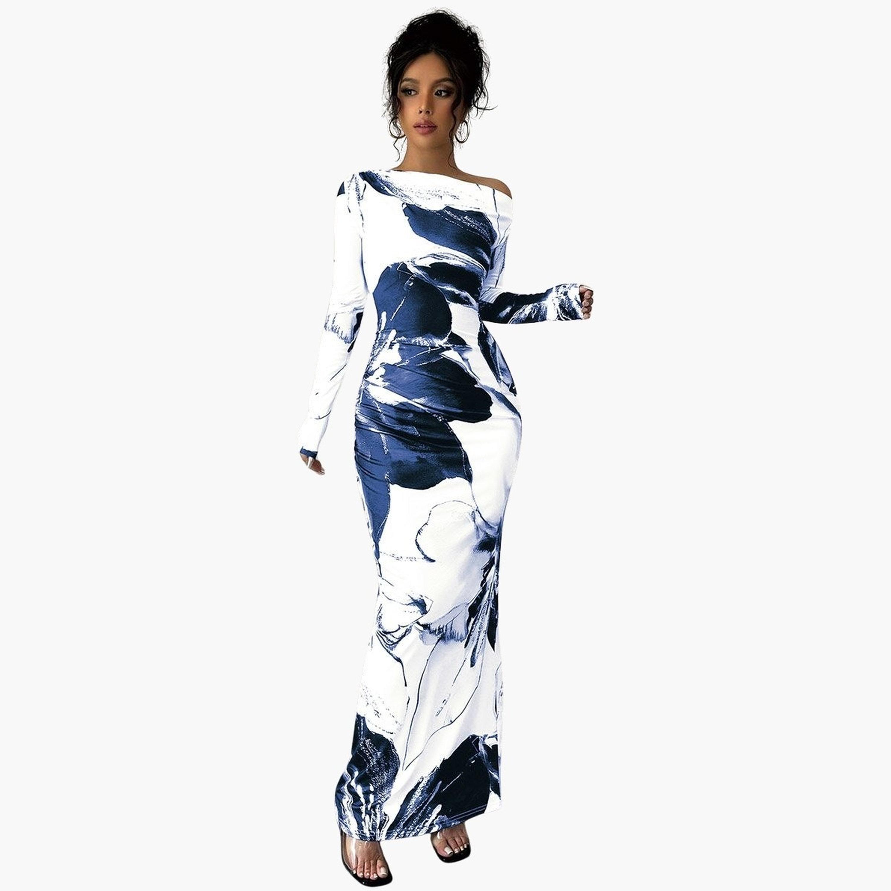 Take Two Floral Print One Shoulder Bodycon Maxi Dress-women-clothing-dresses-image-1