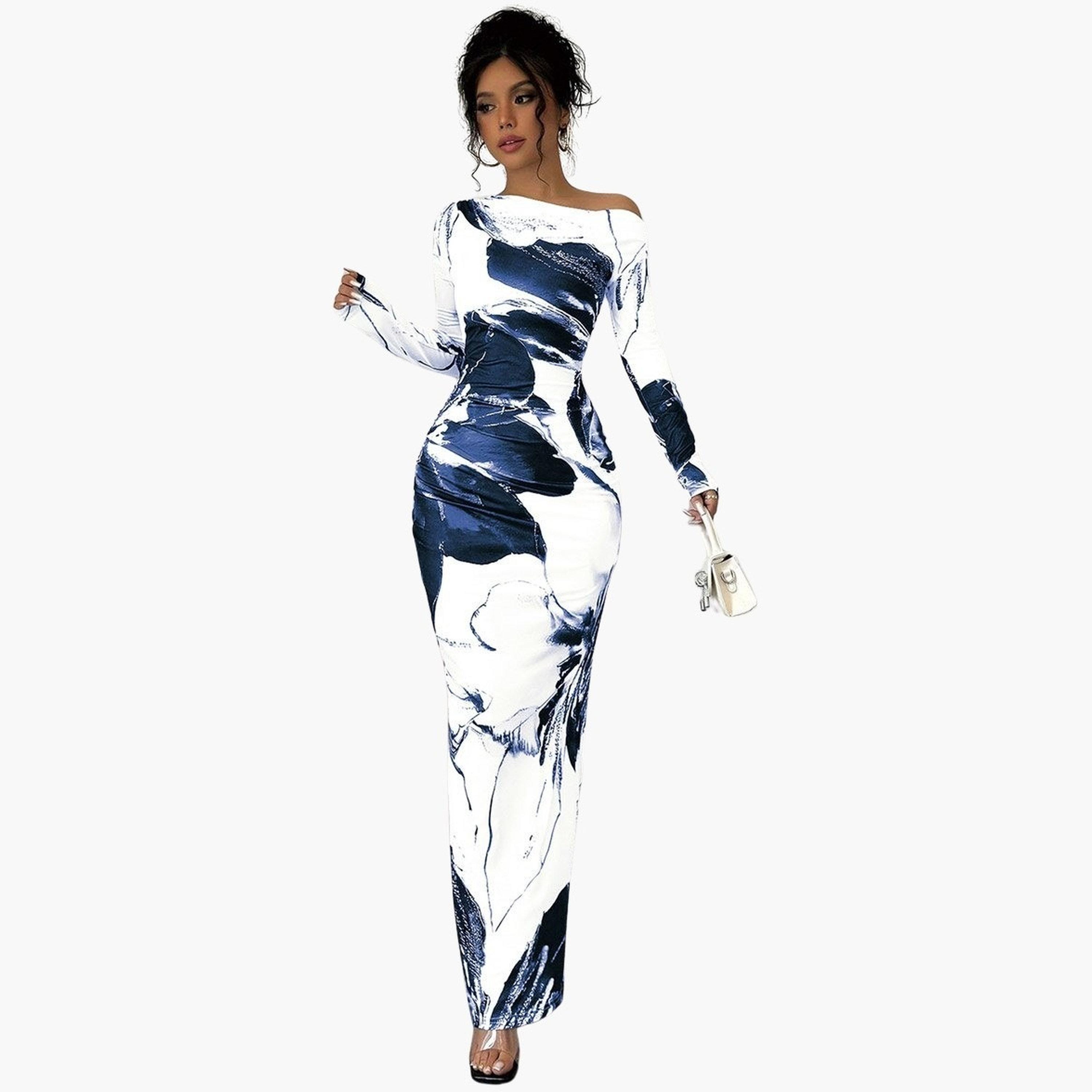 Take Two Floral Print One Shoulder Bodycon Maxi Dress-women-clothing-dresses-image-2