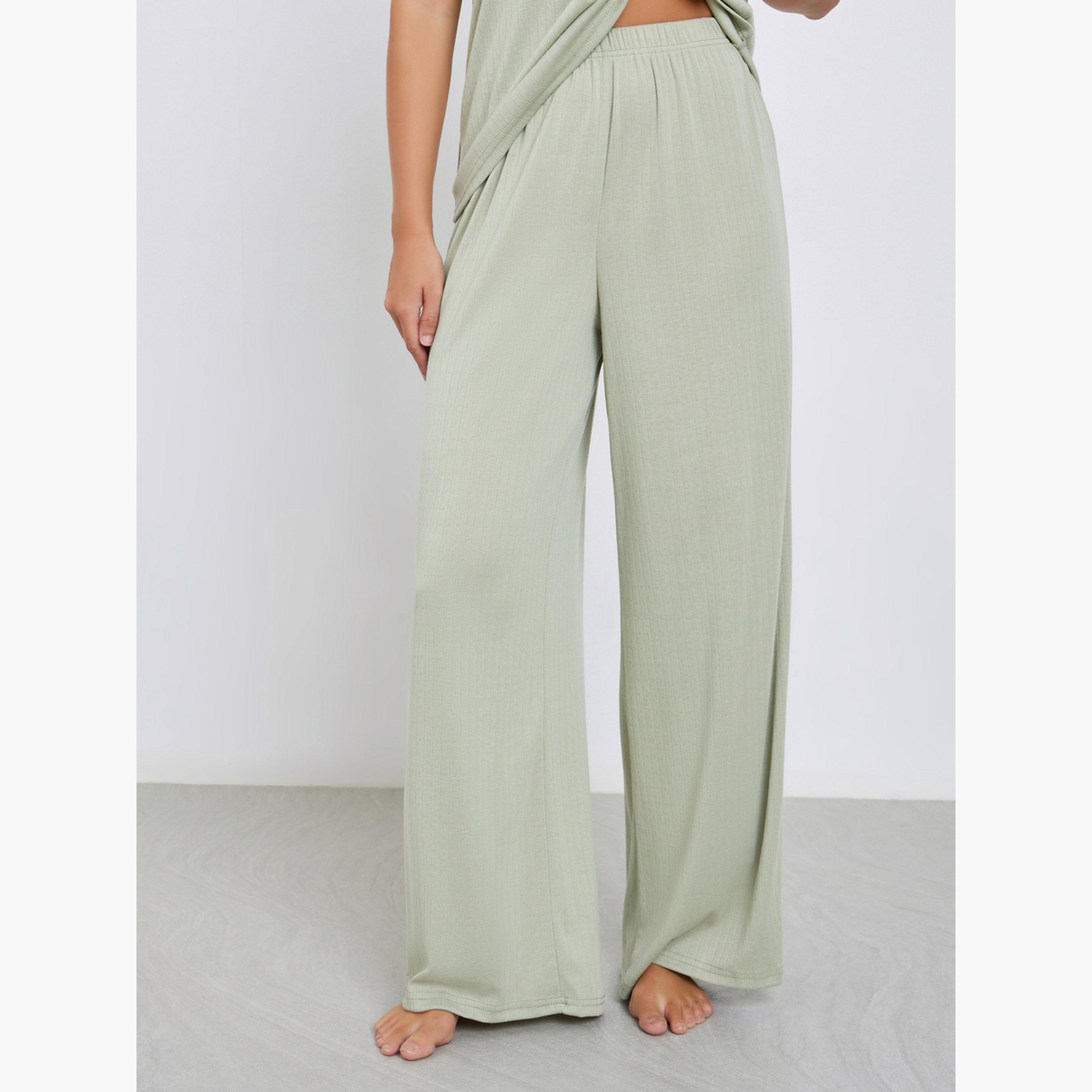 ستايلي - بيجاما بنطال واسع الساق مع تي شيرت بياقة دائرية وسحّاب بوينتل-women-clothing-nightwear-pyjamas-longsets-image-4