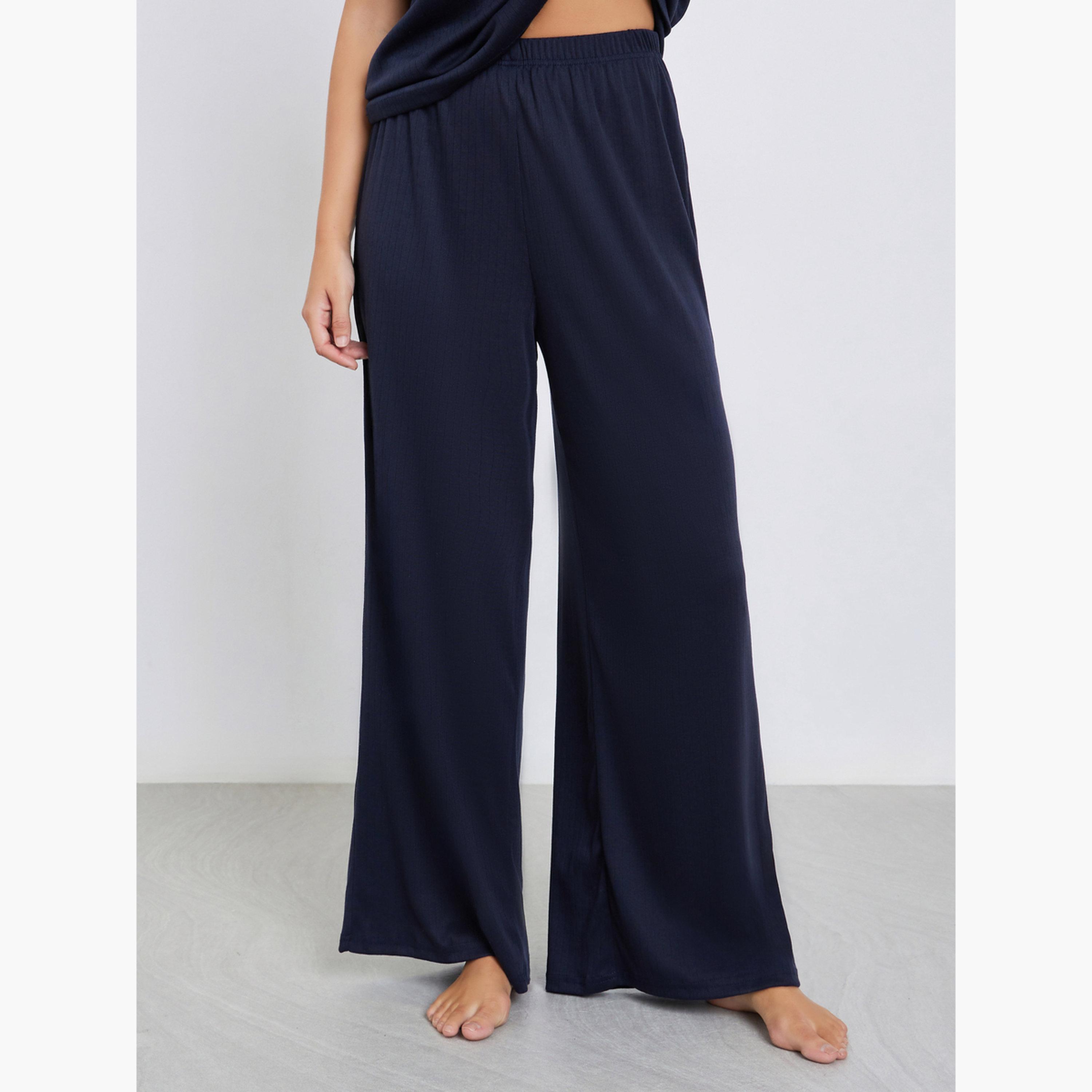 Styli Pointelle Round Neck Placket T-Shirt and Wide Leg Pyjama Set-women-clothing-nightwear-pyjamas-longsets-image-4